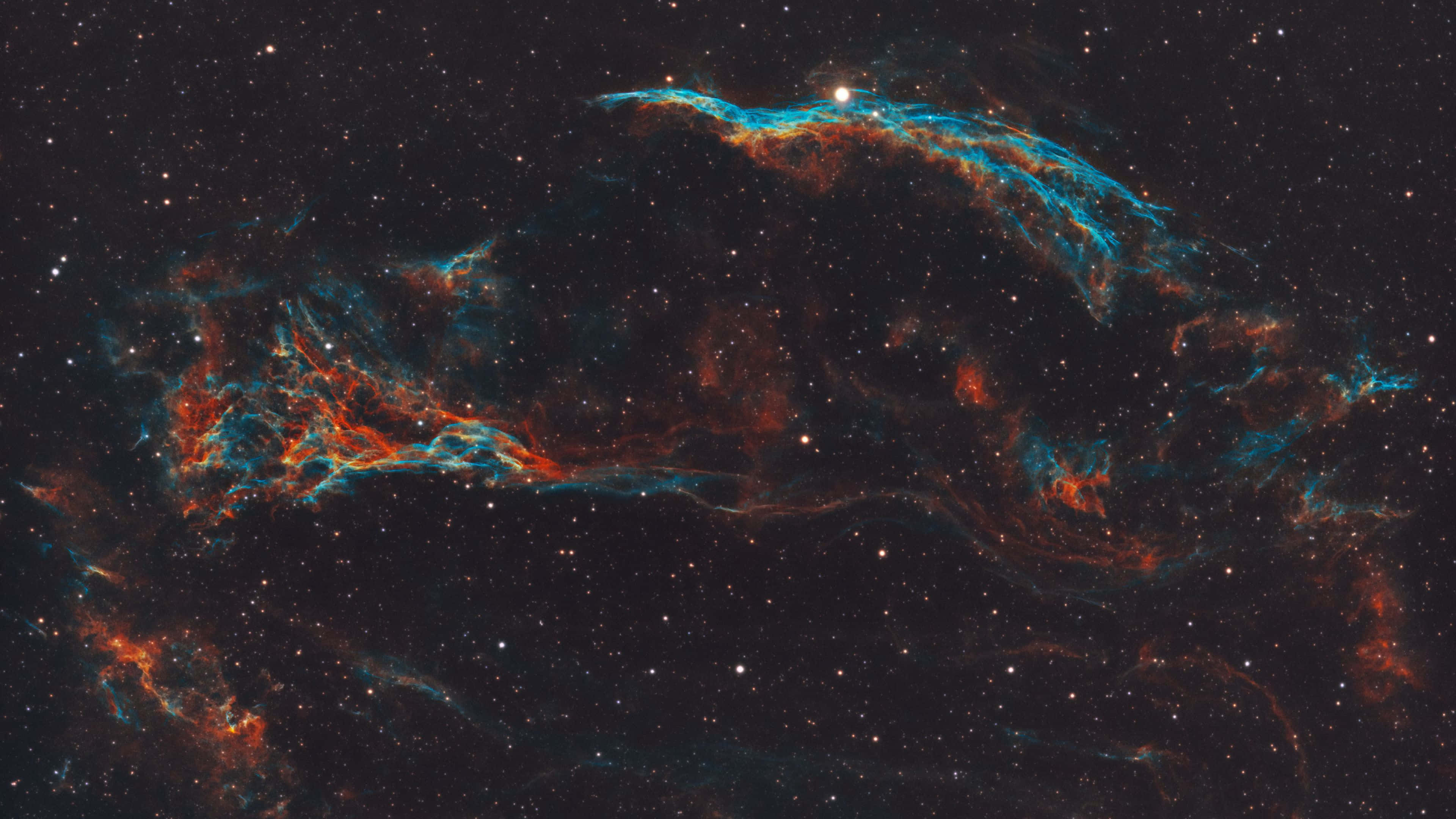 outer space, red nebula, vibrant teal, 4K Desktop Wallpaper