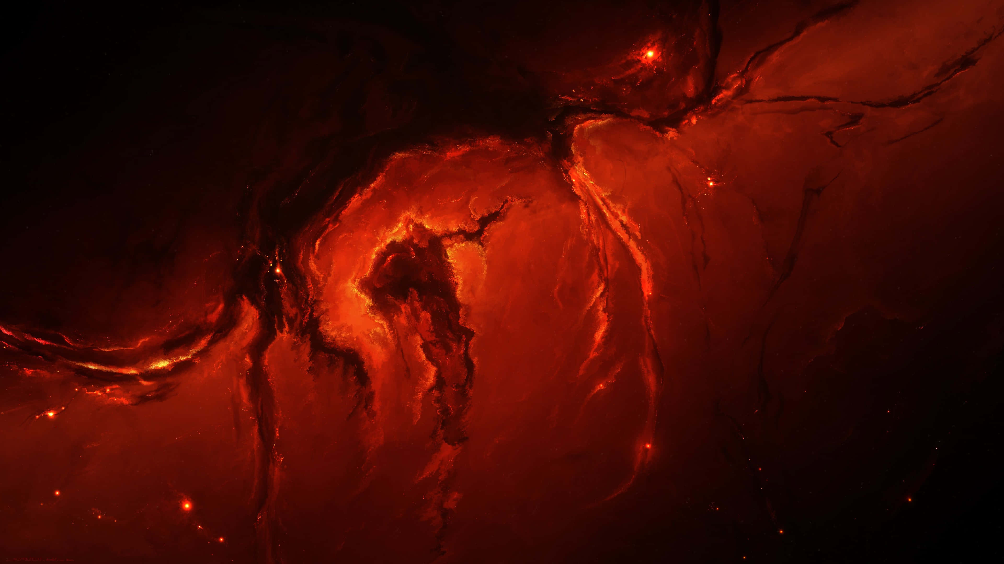Outer Space Red 4K, fiery celestial vortex, molten orange, 4K Desktop Wallpaper