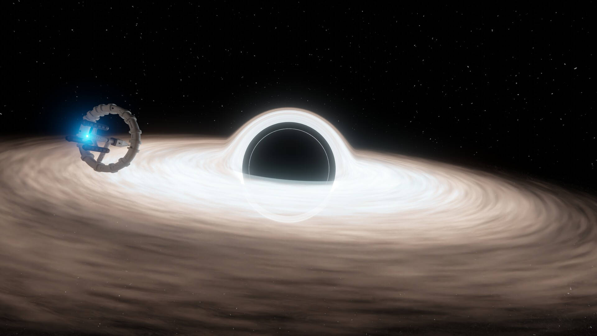 white 4k black hole, spacecraft, glowing black hole, Full HD Desktop Wallpaper