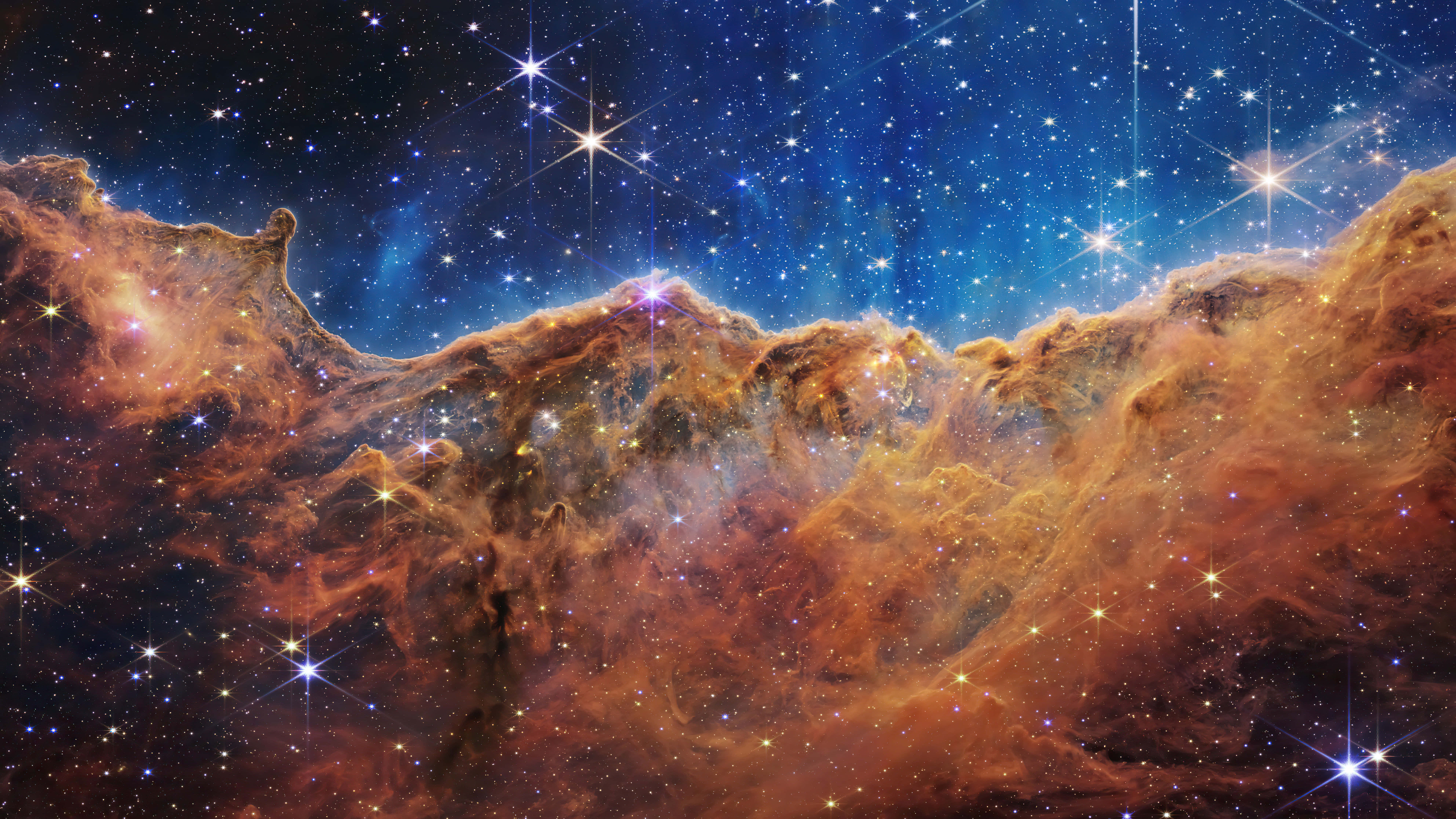 cosmic, orange and blue cosmic clouds, sparkling stars, 8K Desktop Wallpaper