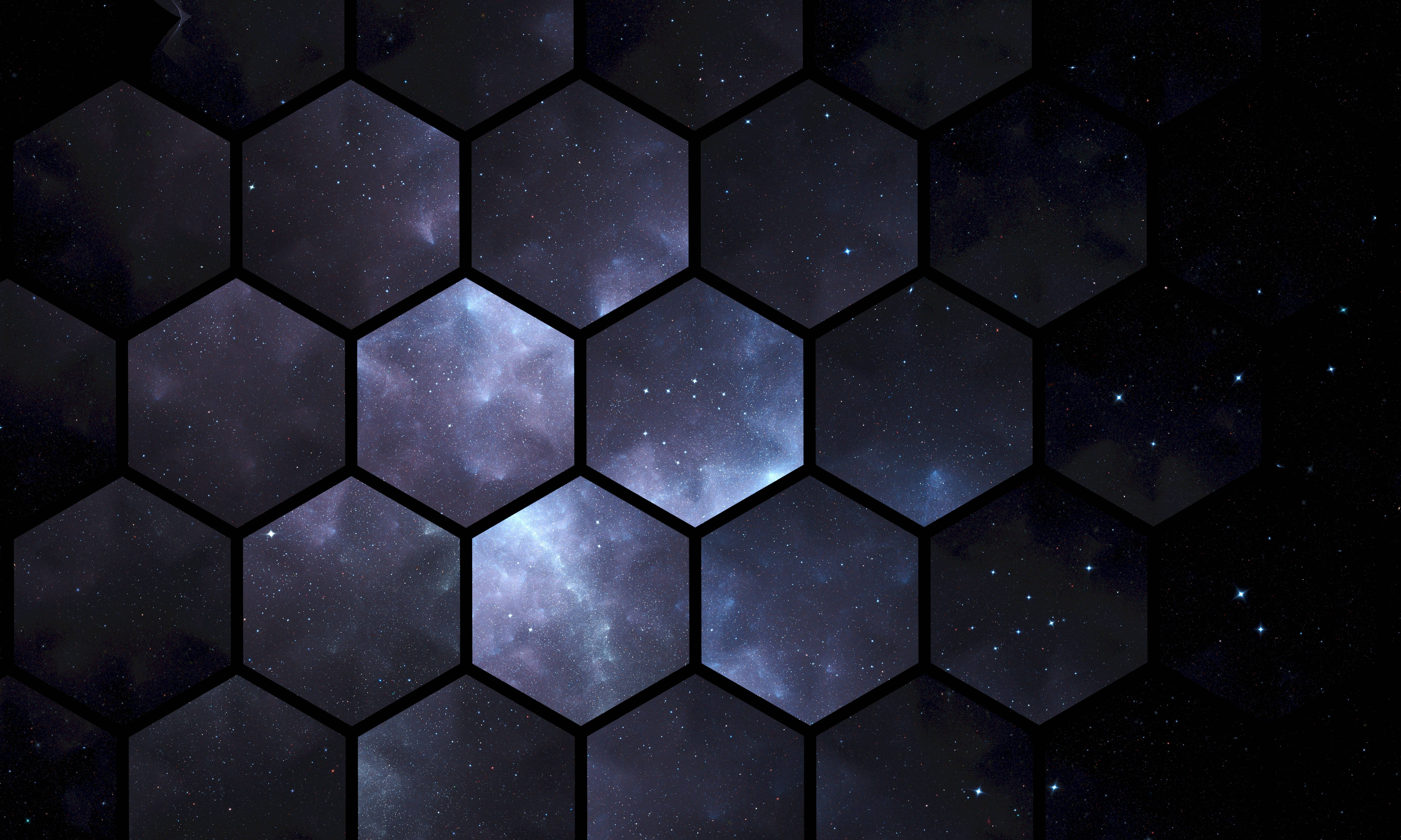 galaxy, hexagon pattern, cosmic nebula, 5K Desktop Wallpaper