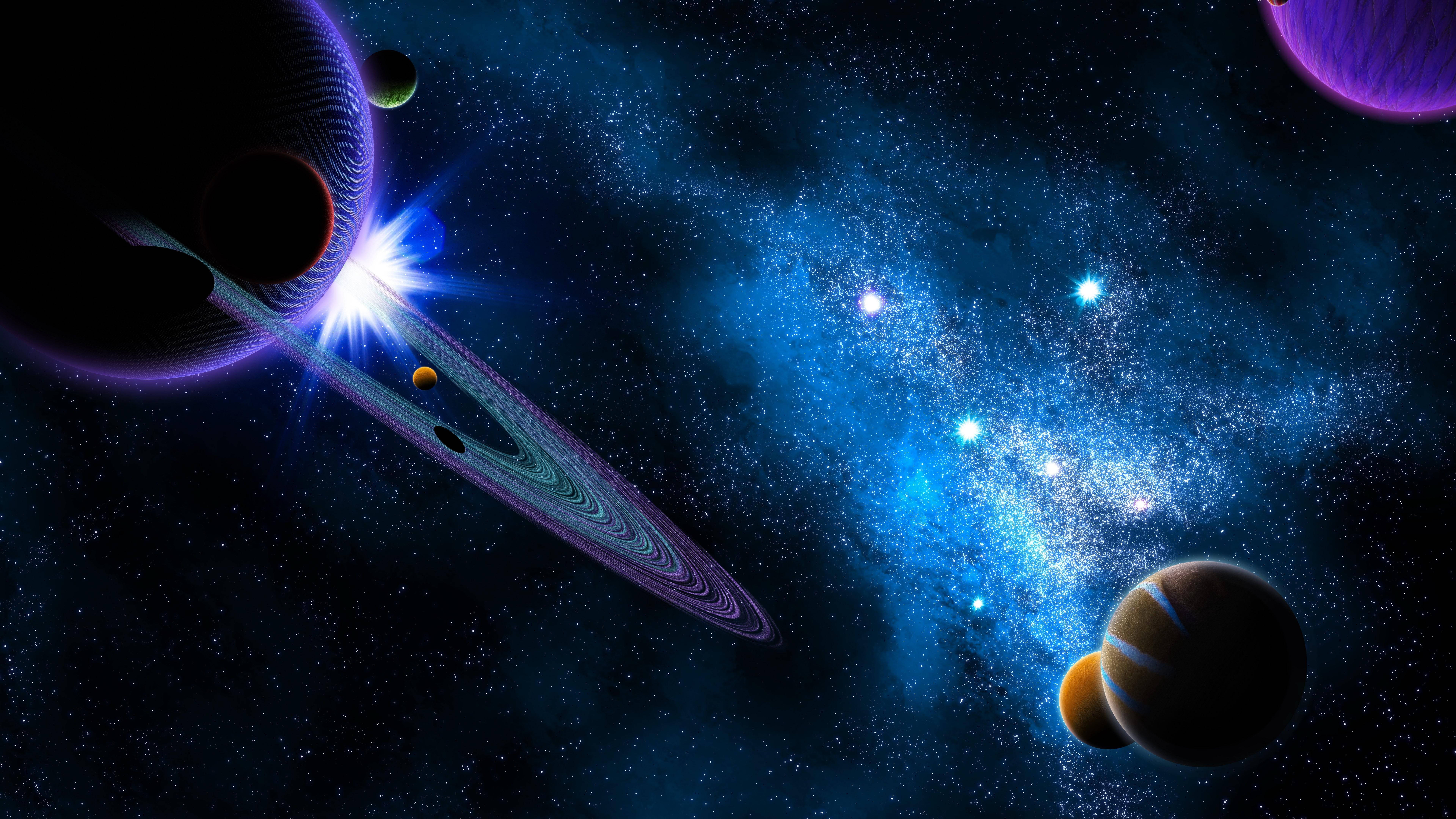4K UHD, galaxy planets, glowing planets, 8K Desktop Wallpaper