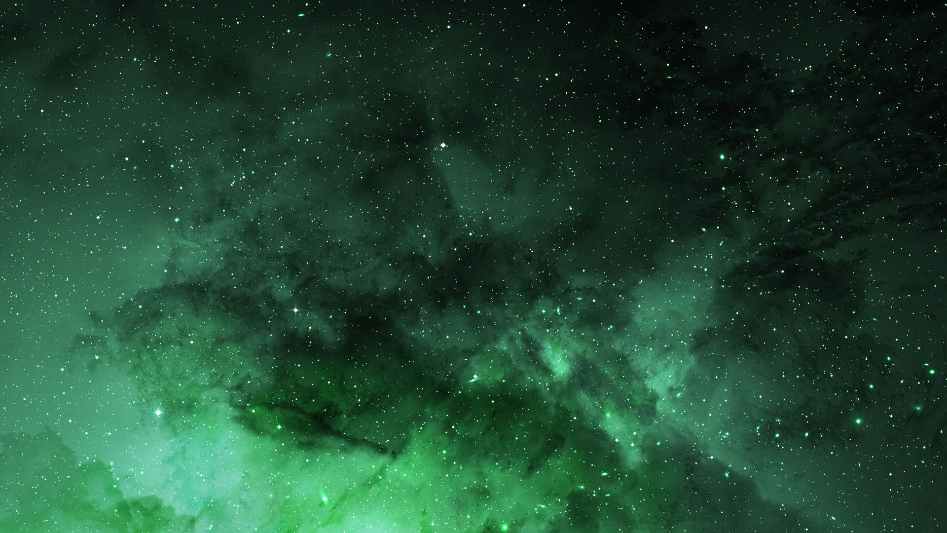cosmic nebula, vibrant green, black, Full HD Desktop Wallpaper