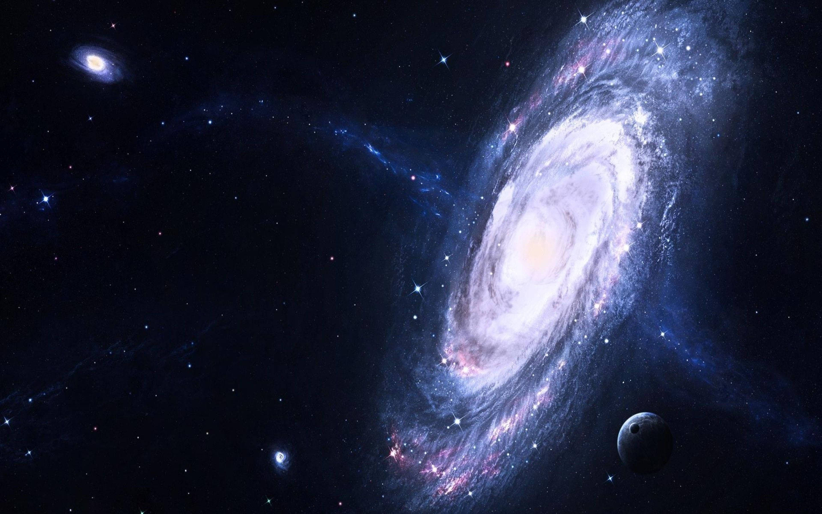 dark blue, spiral galaxy, glowing arms, 2K Desktop Wallpaper