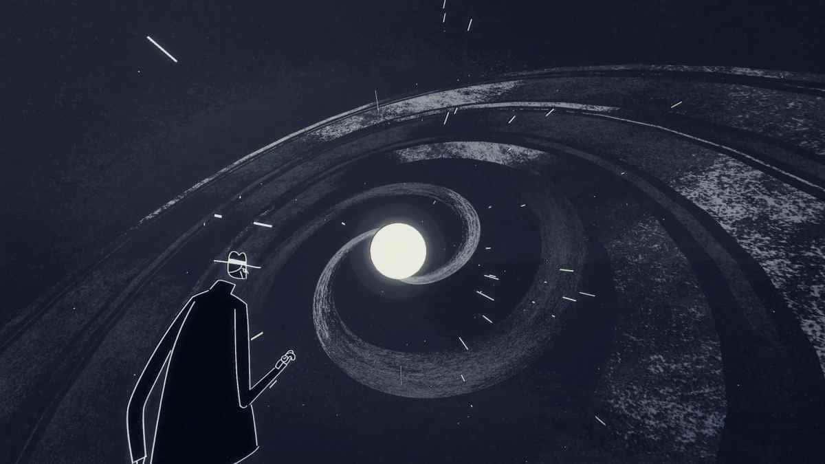 Outer Wilds, glowing spiral vortex, dark cosmic void, SD Desktop Wallpaper