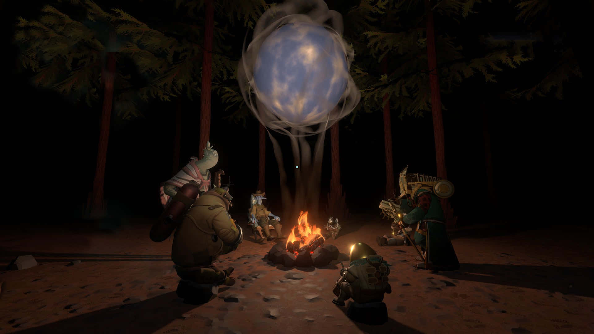 Outer Wilds, campfire, dark forest, Full HD Desktop Wallpaper