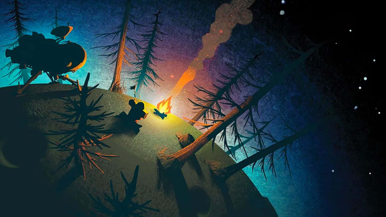 Outer Wilds, campfire, starry night sky, HD Desktop Wallpaper