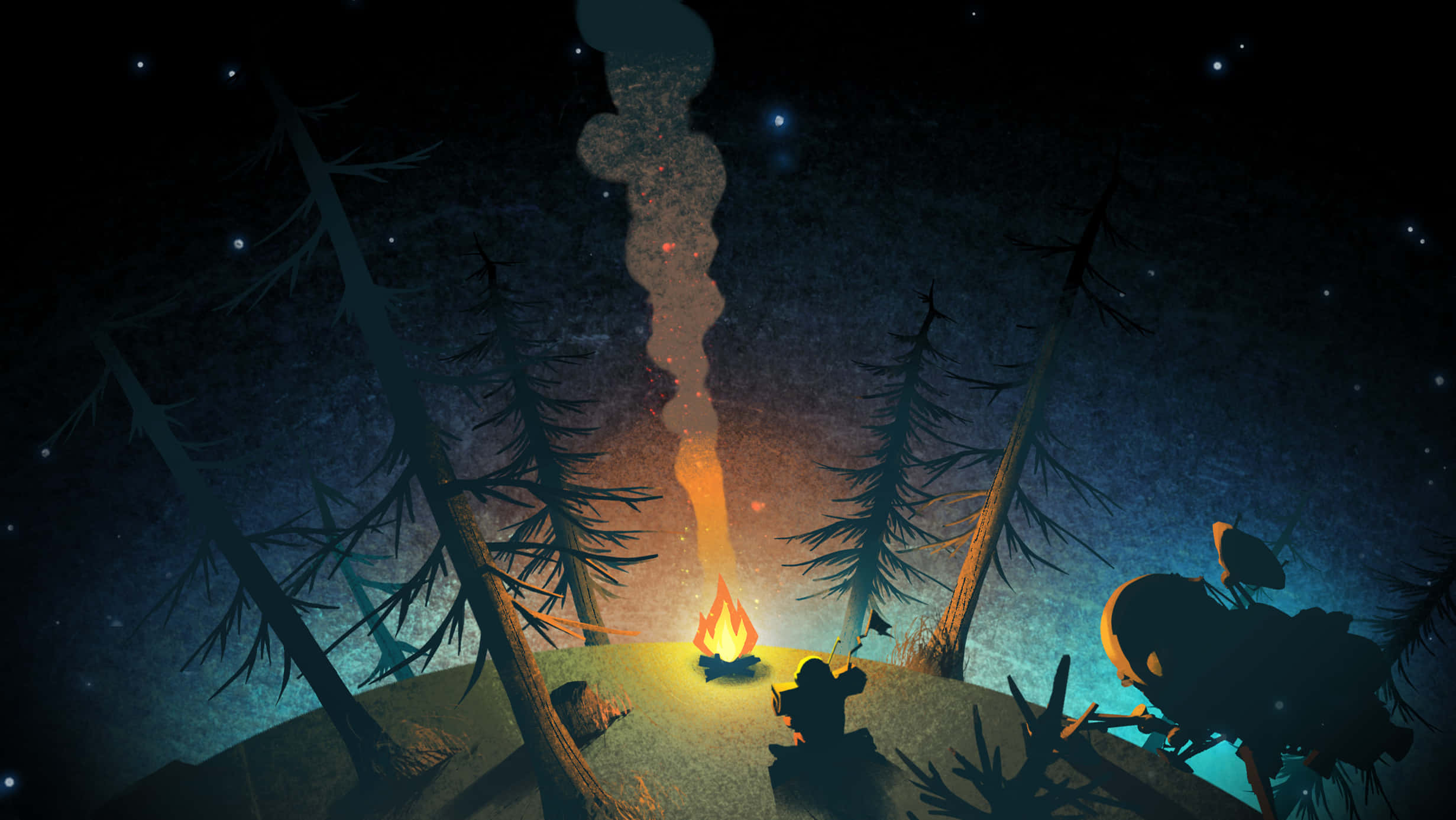 Outer Wilds, campfire, starry night sky, Full HD Desktop Wallpaper