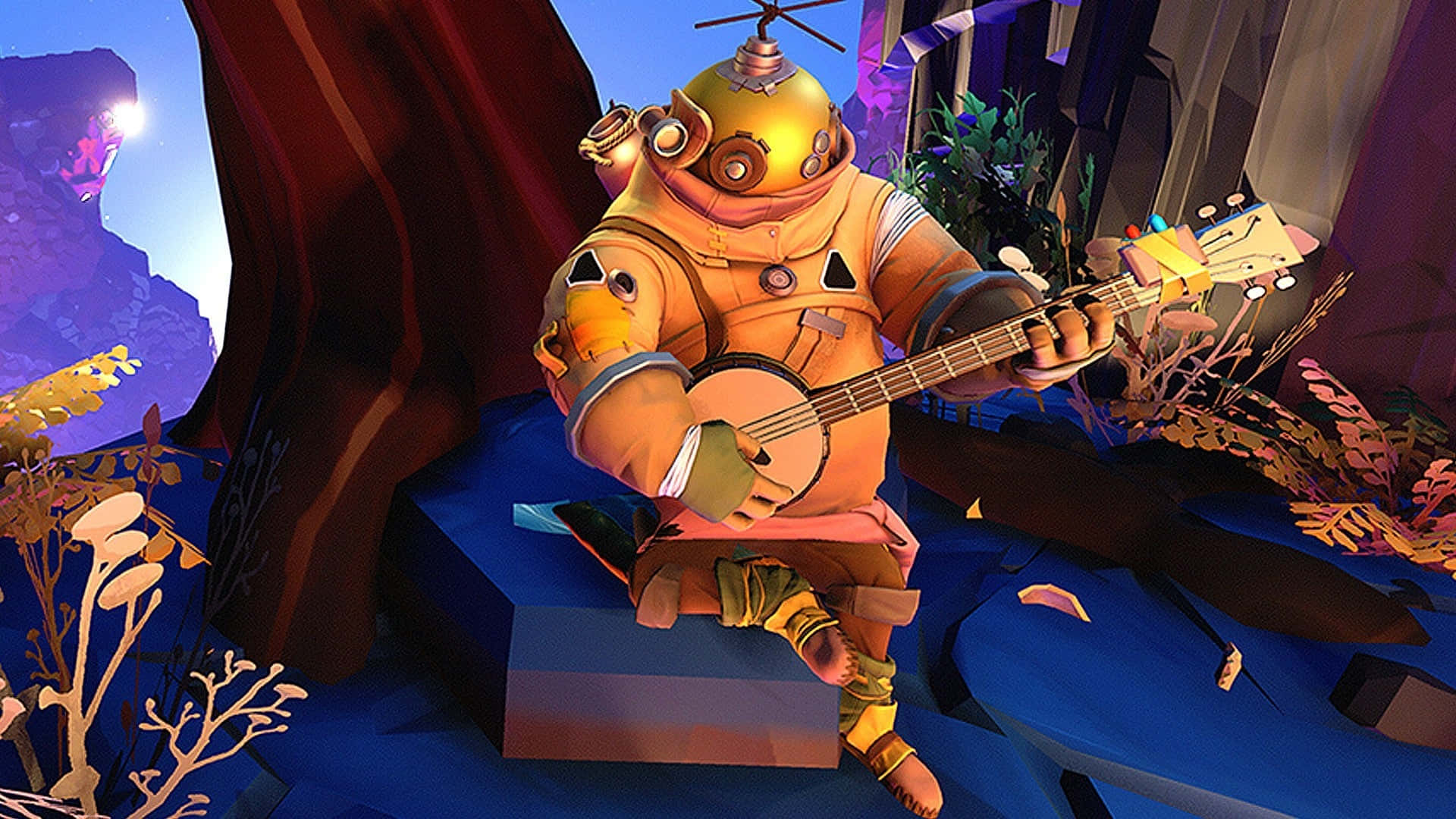 Outer Wilds, golden helmet, banjo, Full HD Desktop Wallpaper