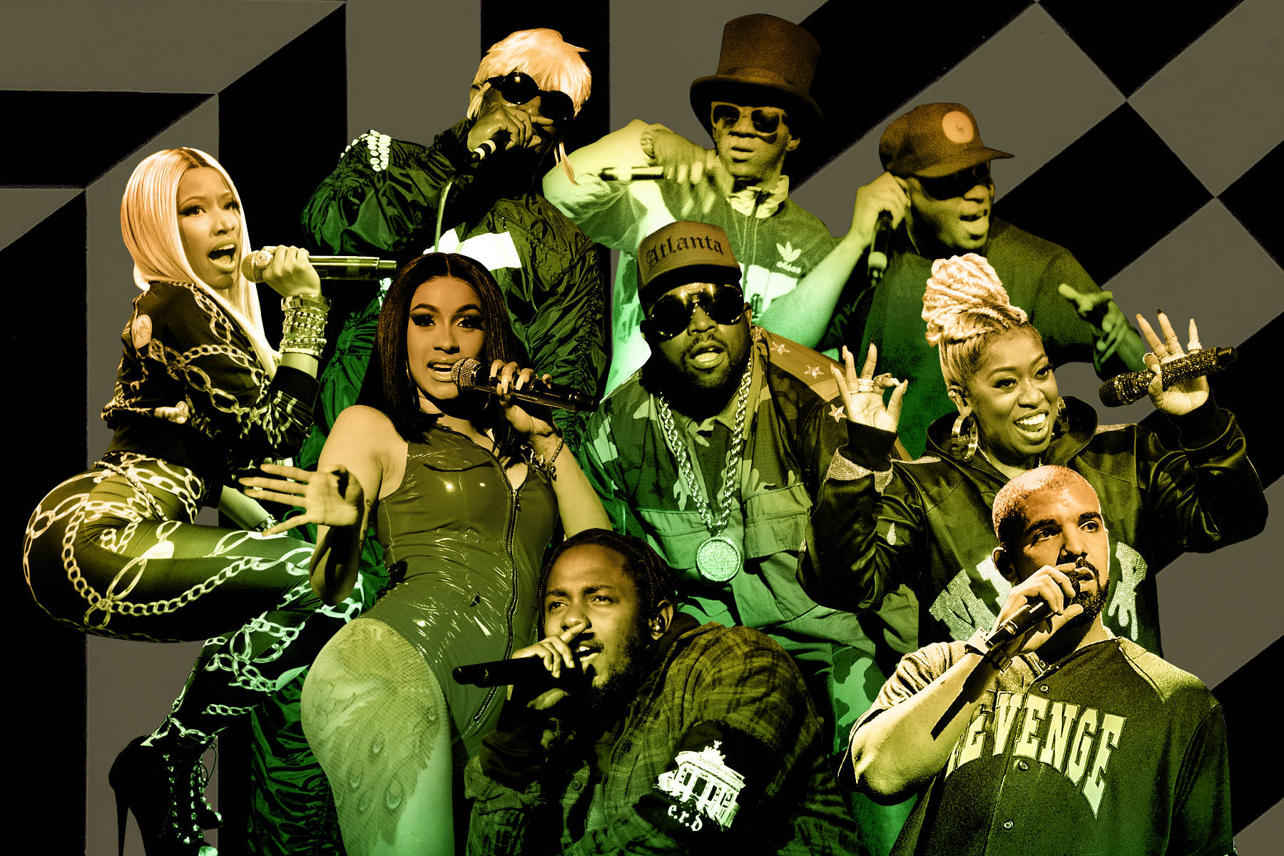 Outkast, great american rappers, black and white checkered background, HD Desktop Wallpaper