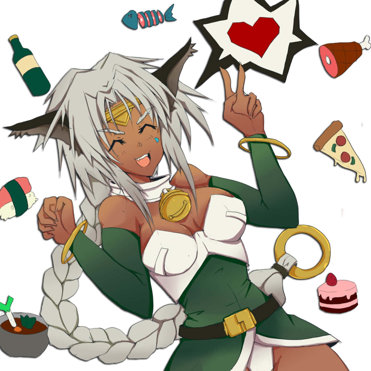 Aisha Clanclan, white hair, cat ears, HD Desktop Wallpaper