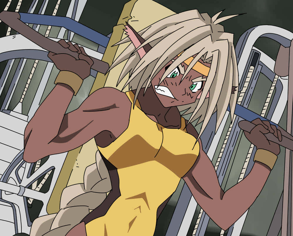 Outlaw Star, Aisha, crouching ready position, SD Desktop Wallpaper