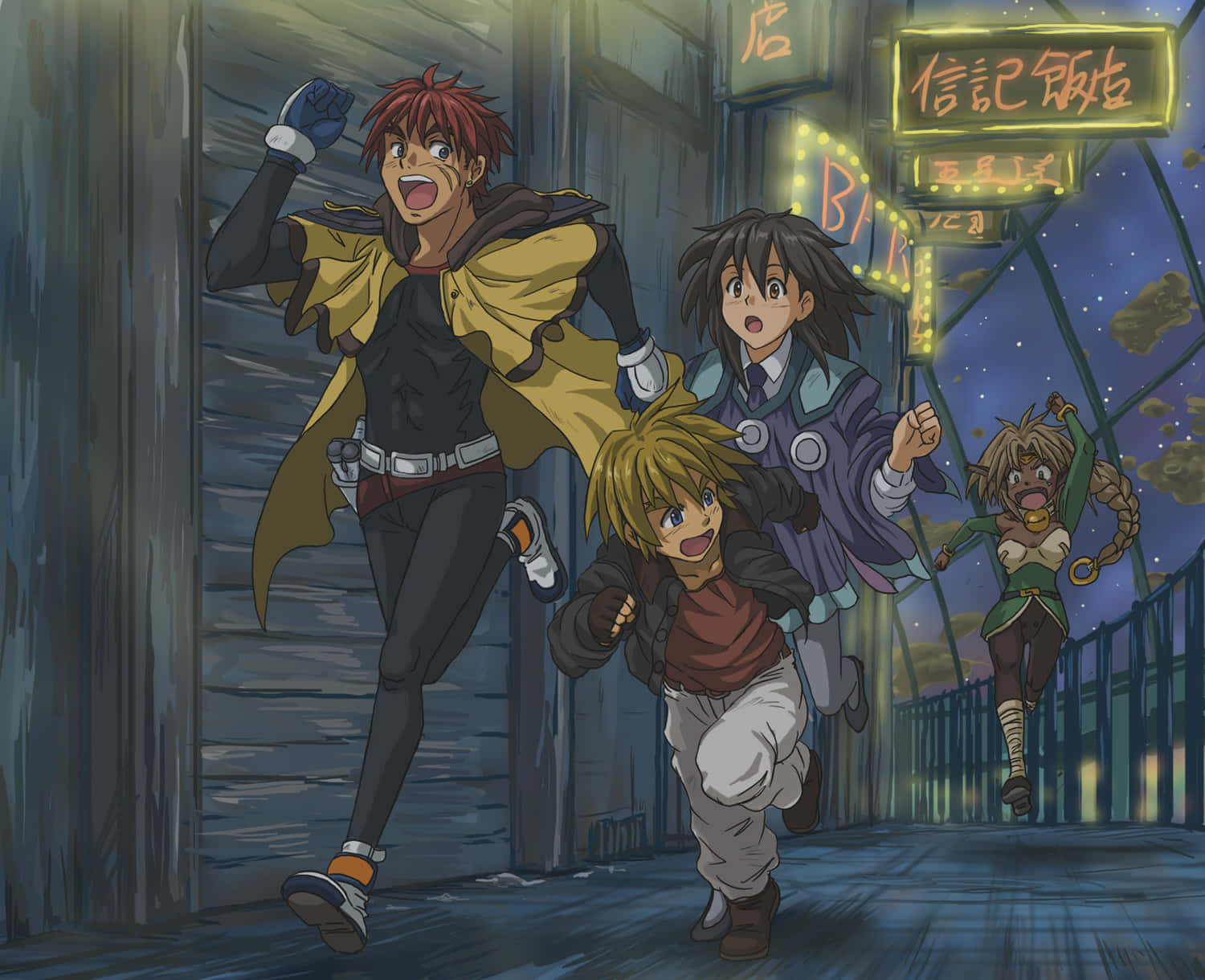 Outlaw Star, neon-lit alleyway, night, HD Desktop Wallpaper