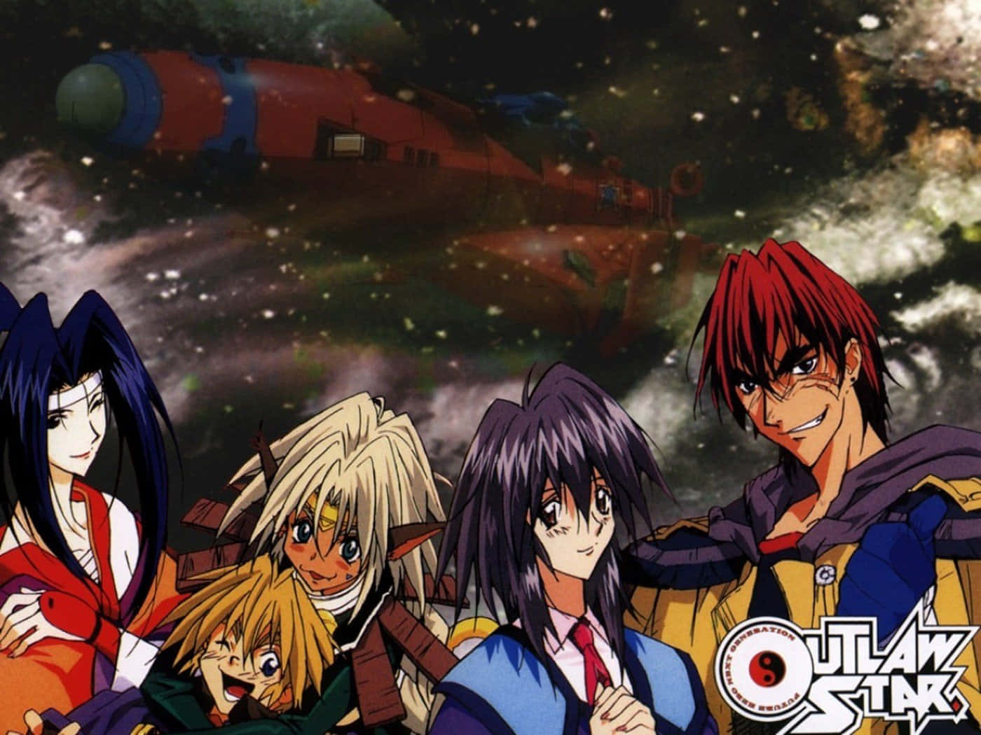 Outlaw Star, red spaceship, starry cosmic nebula, HD Desktop Wallpaper