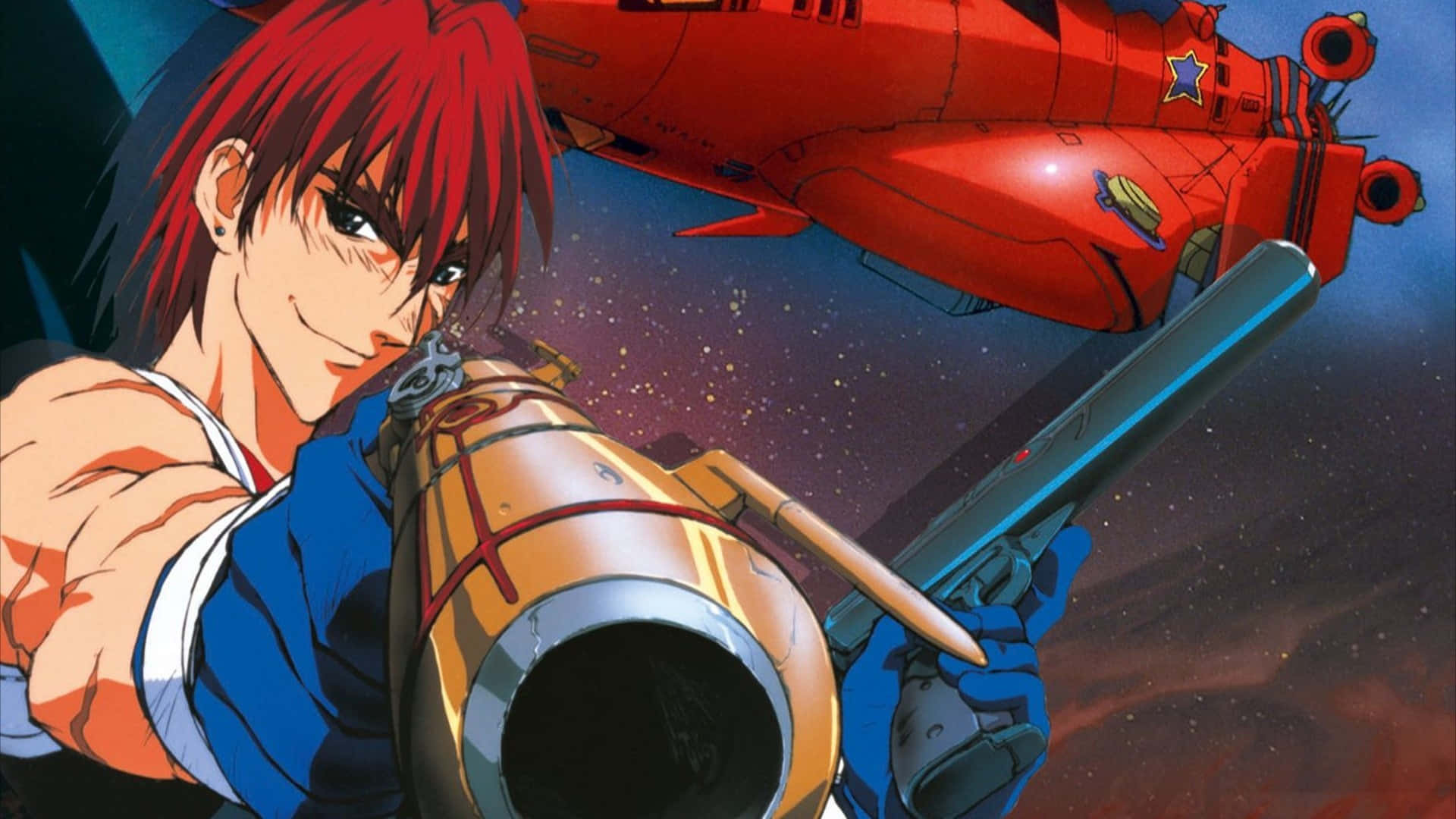 Outlaw Star, red-haired anime pilot, rocket launcher, Full HD Desktop Wallpaper