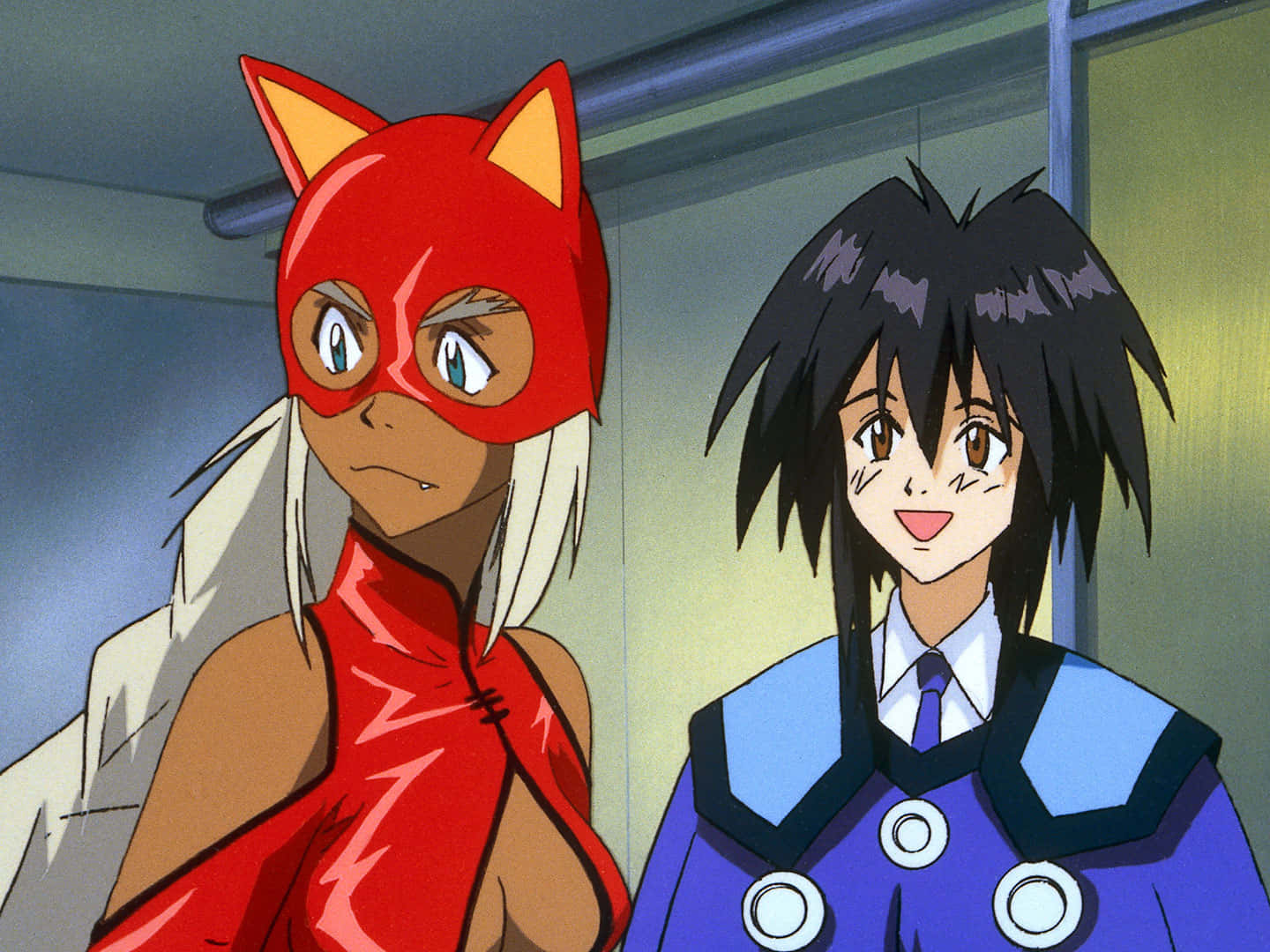 Outlaw Star, red cat mask, blue school uniform, HD Desktop Wallpaper