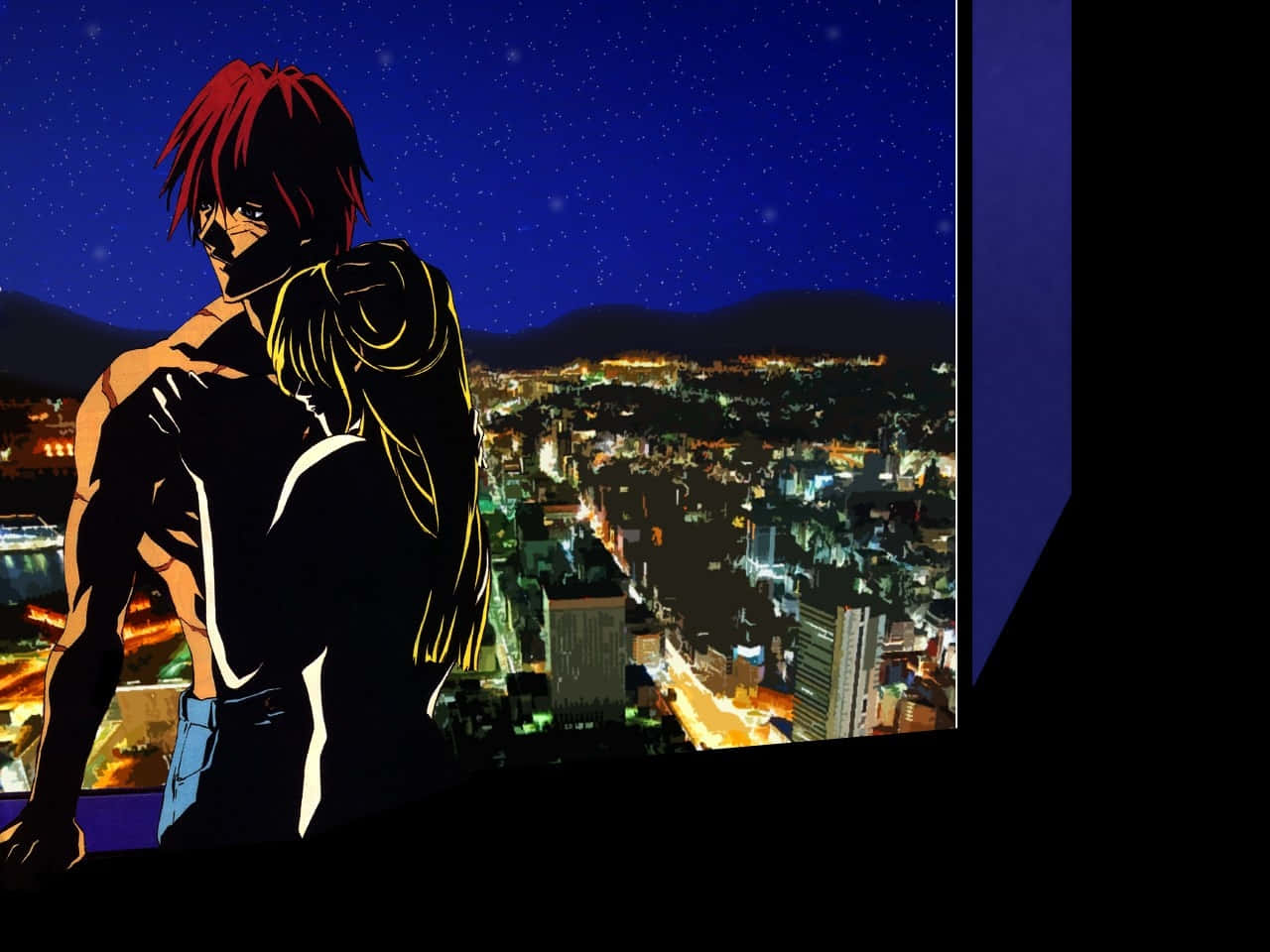 Outlaw Star, red-haired anime couple, rooftop, HD Desktop Wallpaper