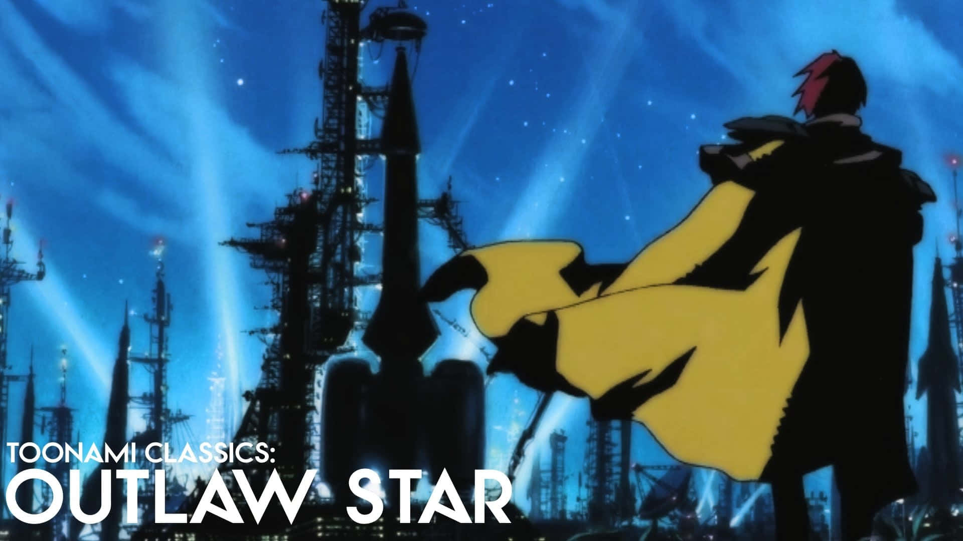 Outlaw Star, yellow coat, starry blue night sky, Full HD Desktop Wallpaper