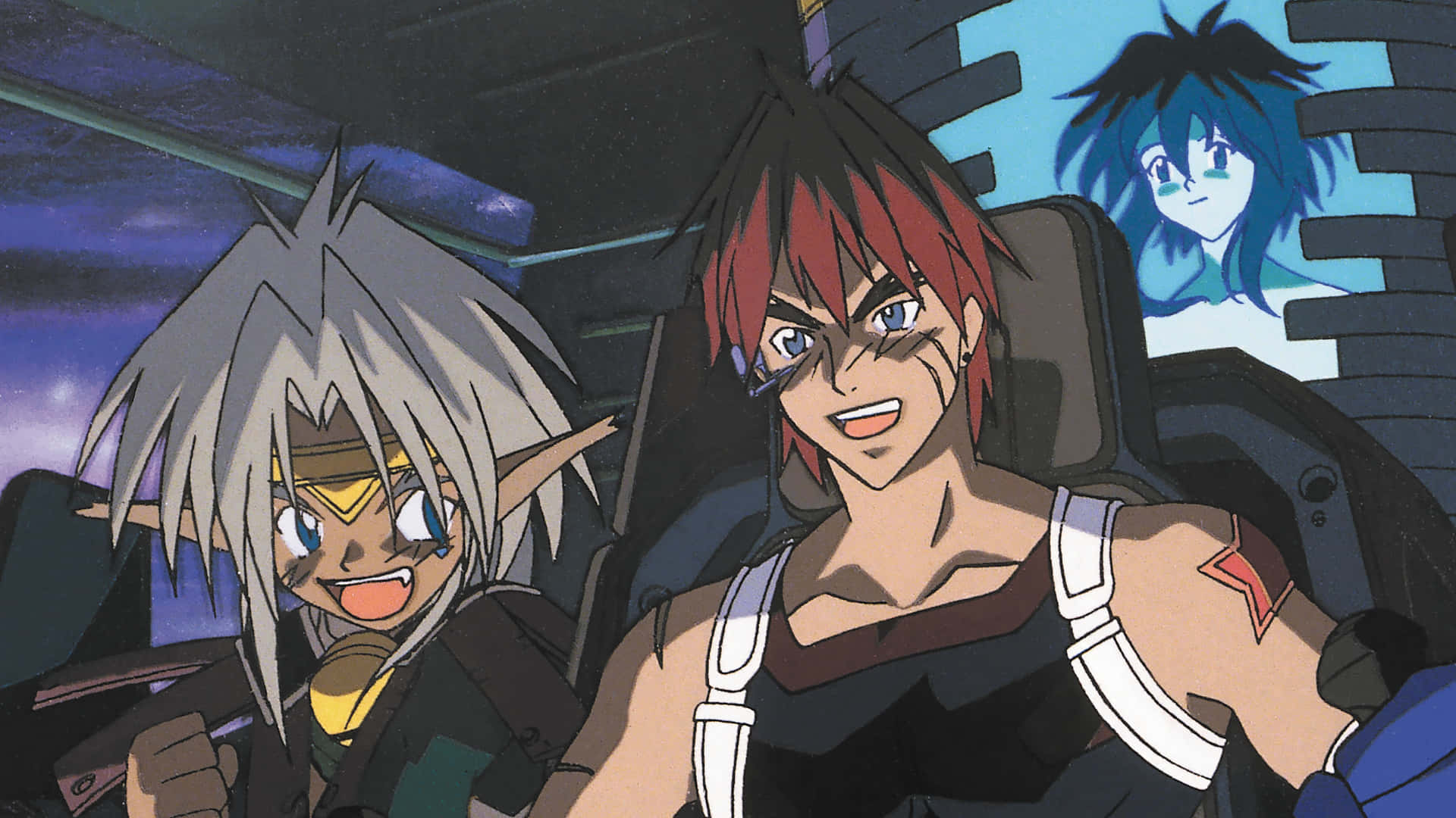 Outlaw Star, blue-haired girl, cockpit, Full HD Desktop Wallpaper
