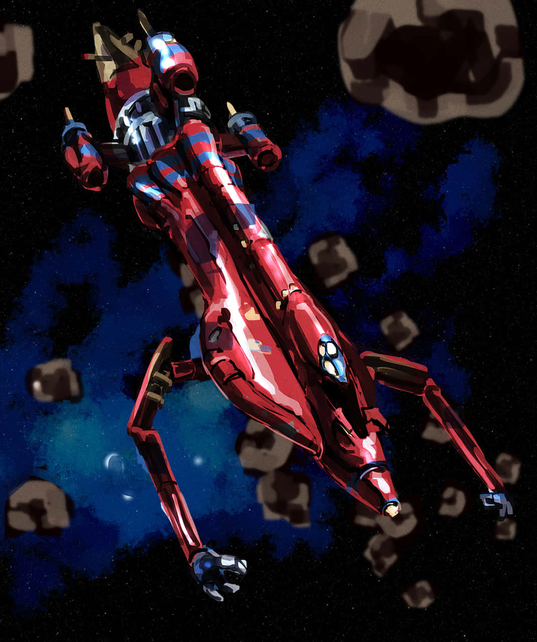 Outlaw Star, sleek red and blue futuristic spaceship, starry void, HD Phone Wallpaper