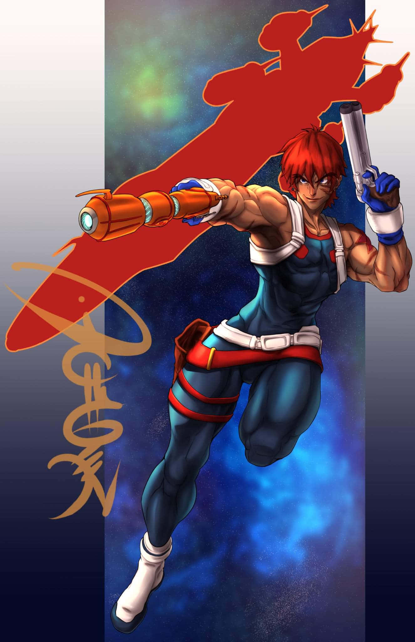 Outlaw Star, red-haired anime warrior, blue and red gear, Full HD Phone Wallpaper