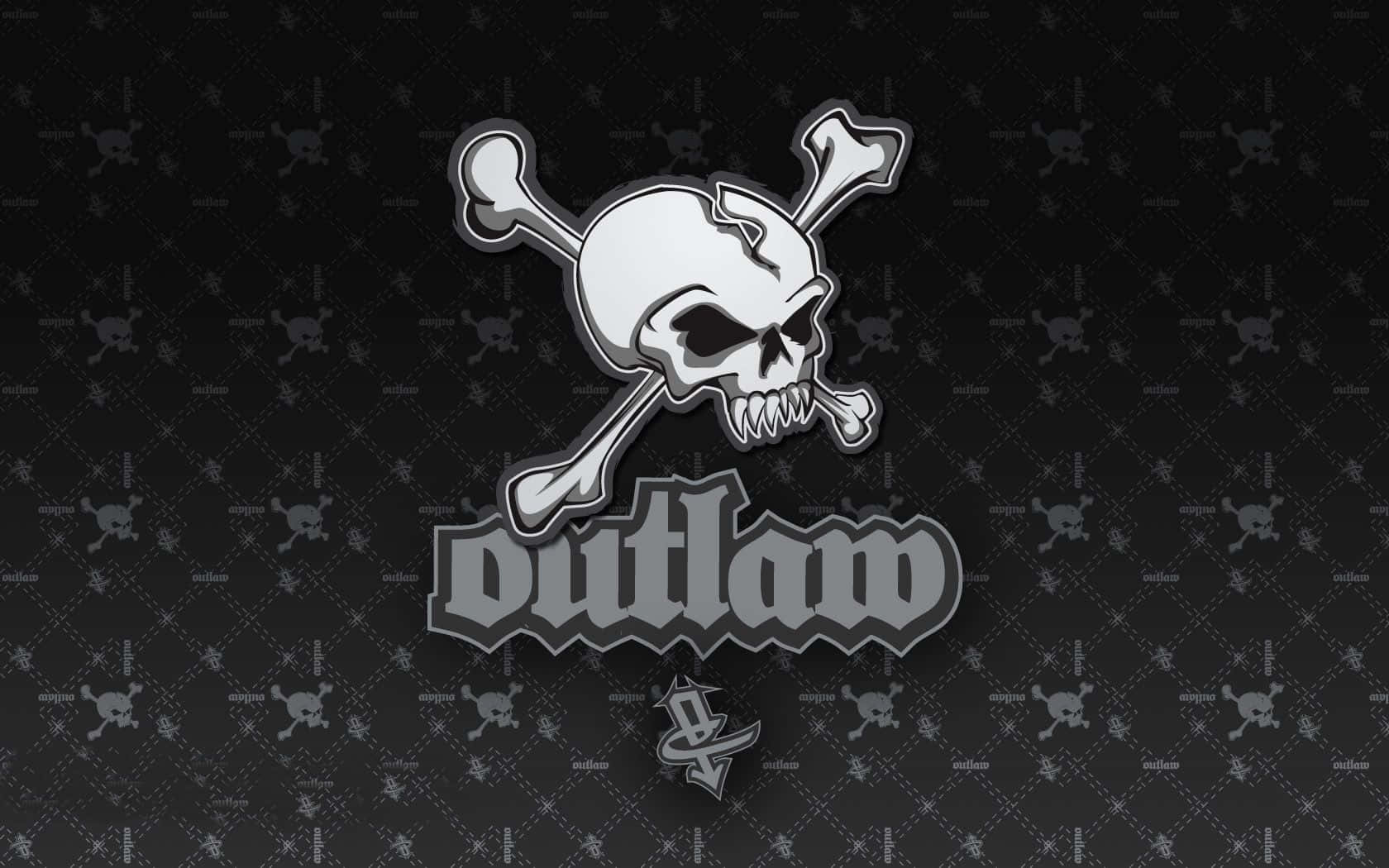 Outlaw, skull and crossbones logo, stylized font, HD Desktop Wallpaper