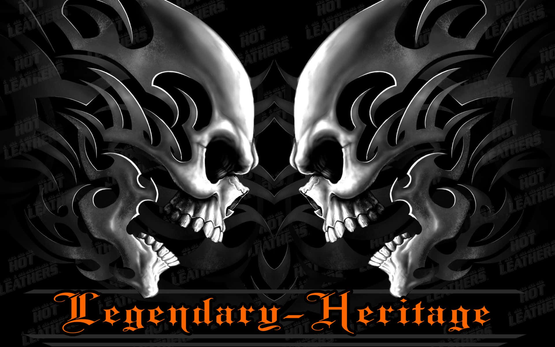 Outlaw, tribal flame patterns, mirrored skulls, Full HD Desktop Wallpaper
