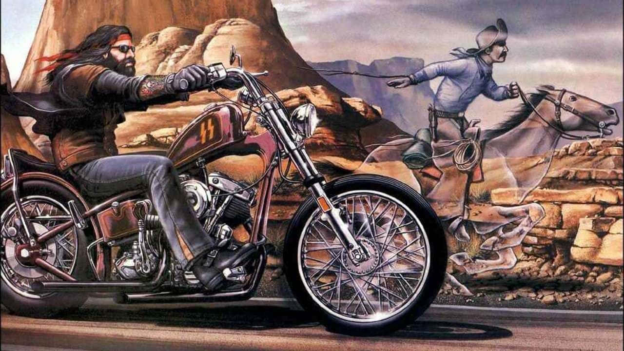 Outlaw, custom chopper motorcycle, cowboy, HD Desktop Wallpaper