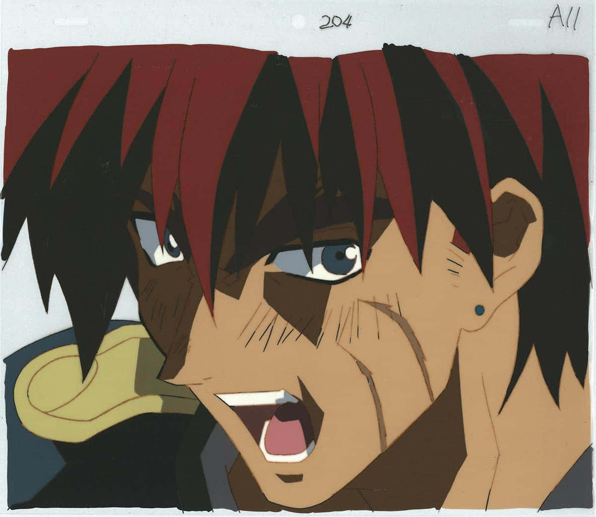 Outlaw Star, spiky red and black hair, wide blue eyes, SD Desktop Wallpaper