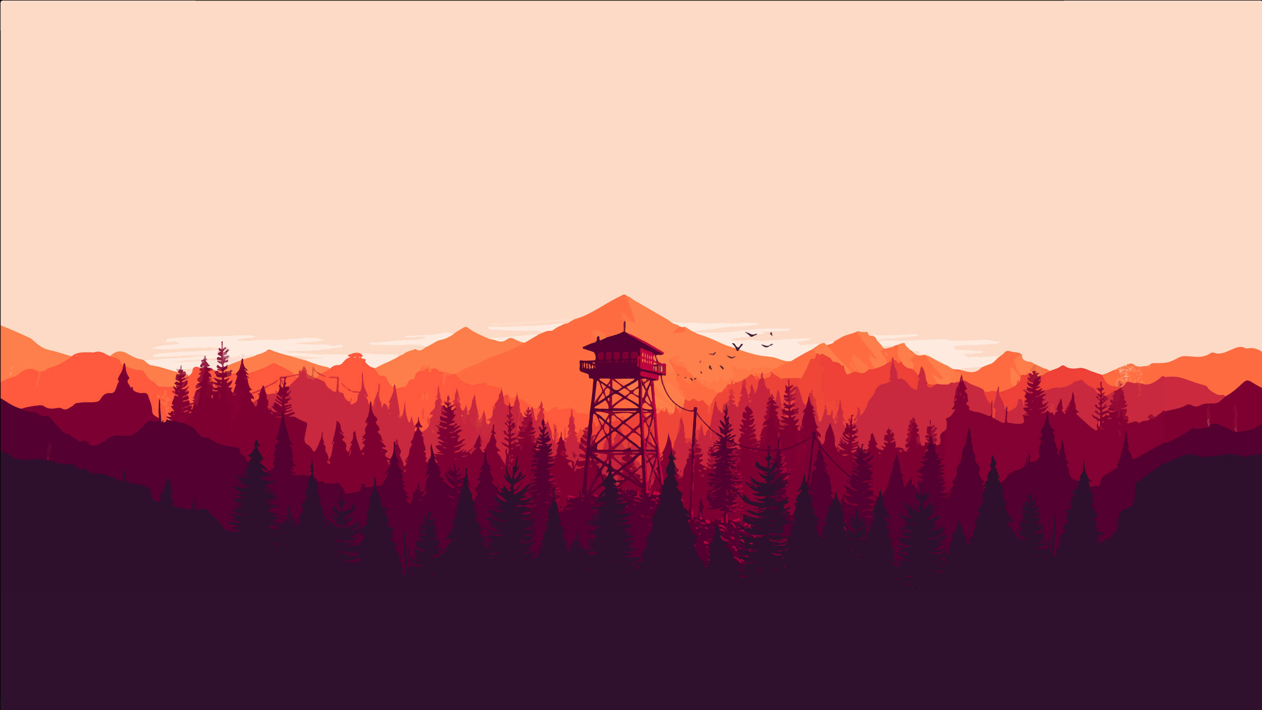 fire lookout tower, pine forest, mountain ranges, 2K Desktop Wallpaper