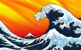 Outlook, blue wave, fiery orange sunset, SD Desktop Wallpaper