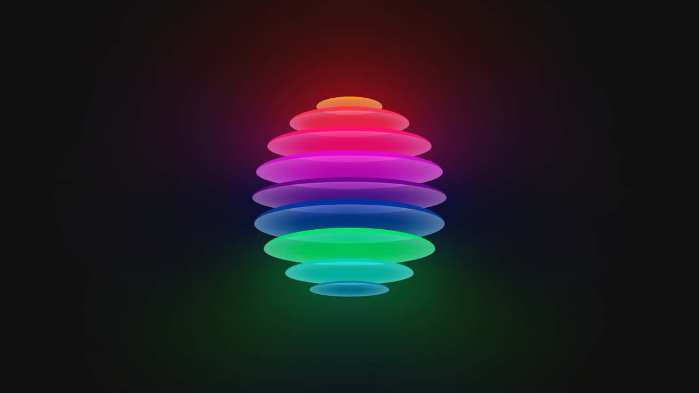 colorful oval slices, glowing rainbow-colored stacked ring sculpture, dark background, HD Desktop Wallpaper