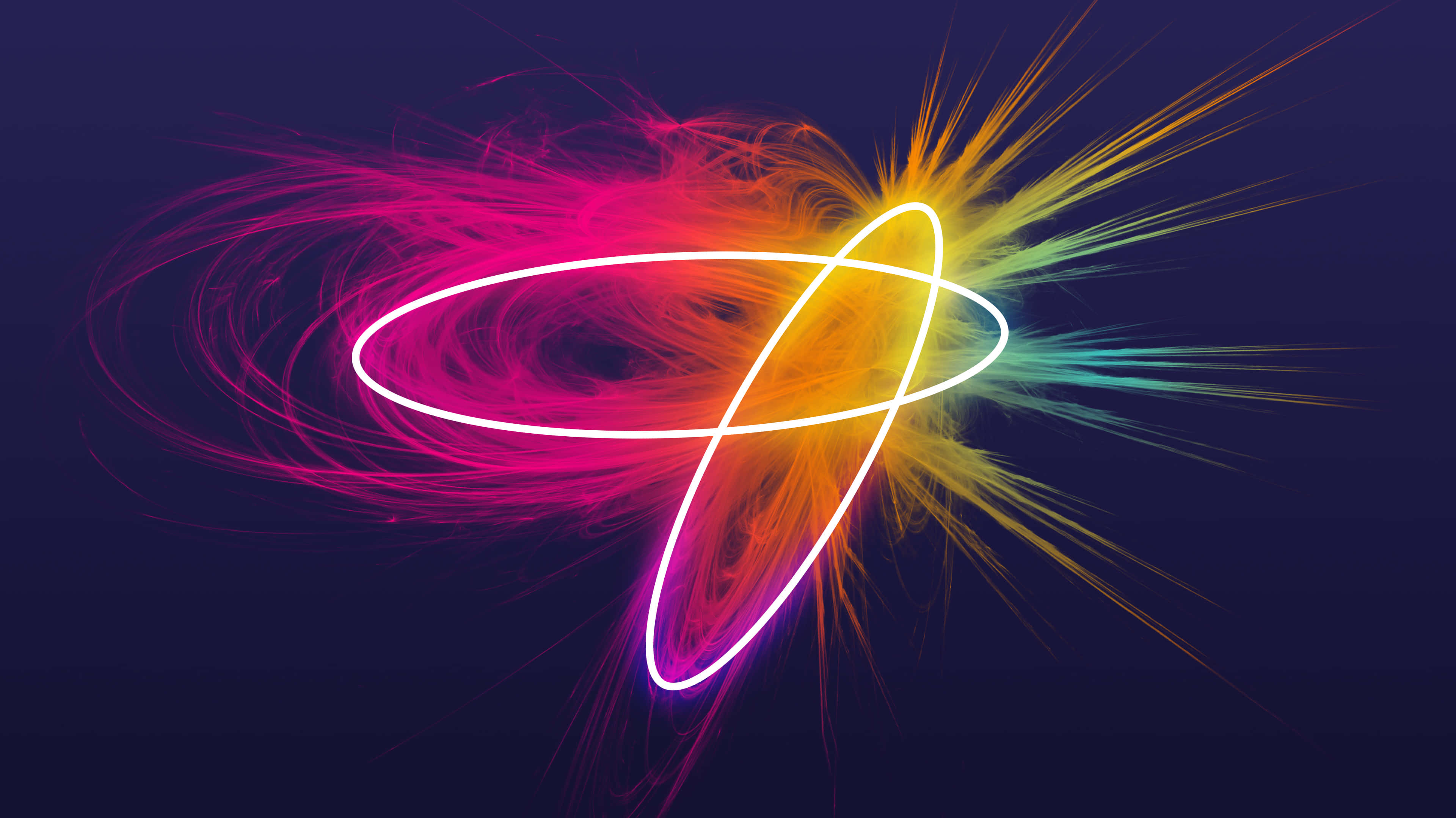 neon energy, glowing white orbital shape, dark cosmic background, 4K Desktop Wallpaper