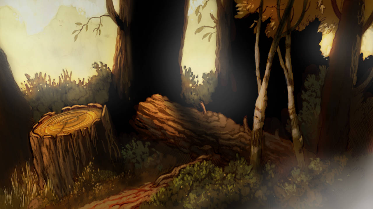 Over the Garden Wall, forest glen, fallen log, HD Desktop Wallpaper