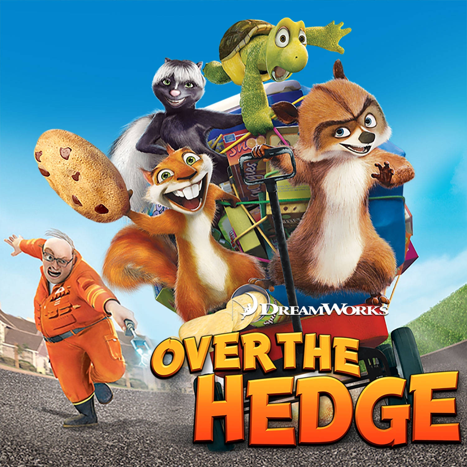 Over The Hedge, animated animal characters, man in orange, HD Desktop Wallpaper