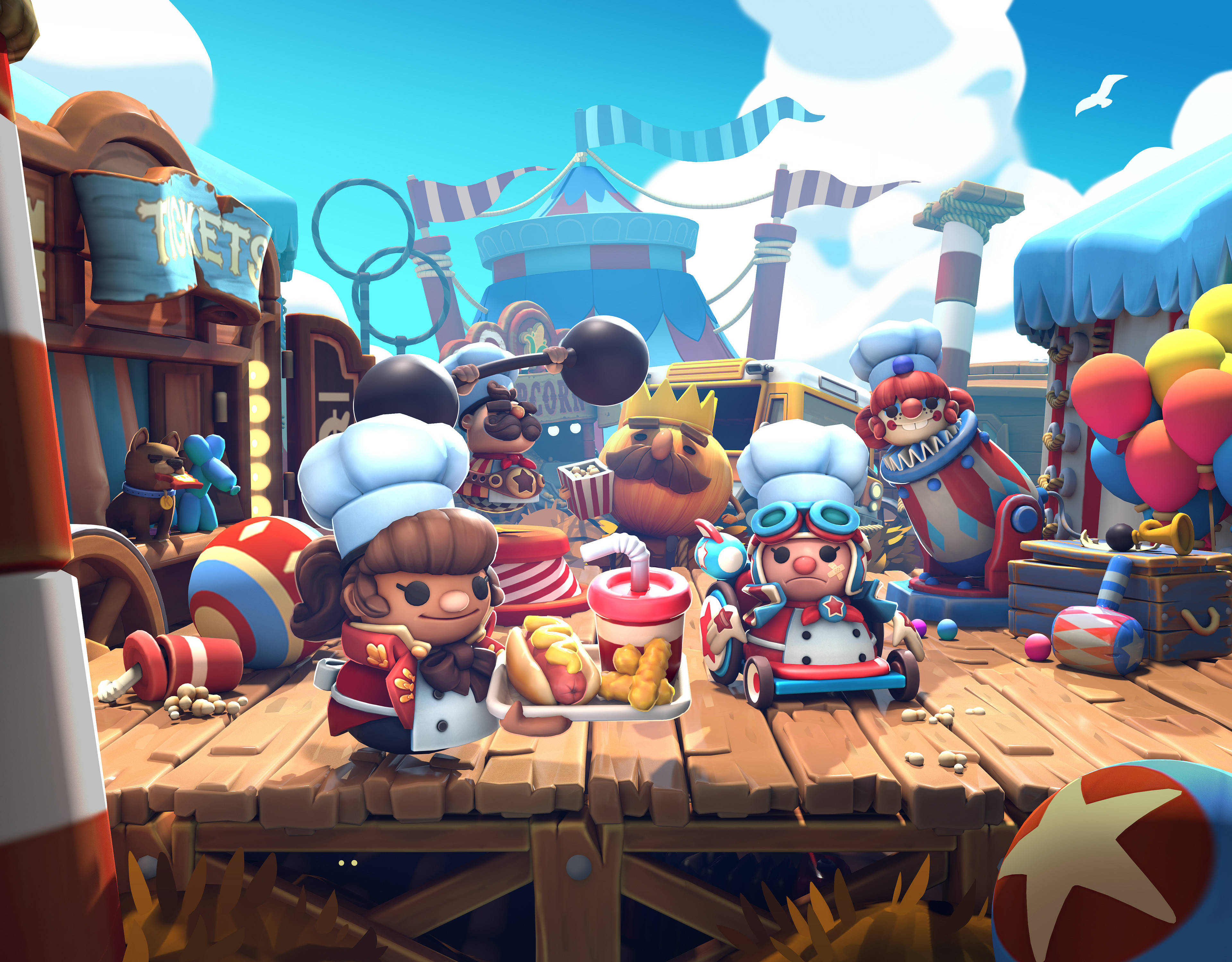 Overcooked, Circus Themed, cartoon chefs, 4K Desktop Wallpaper