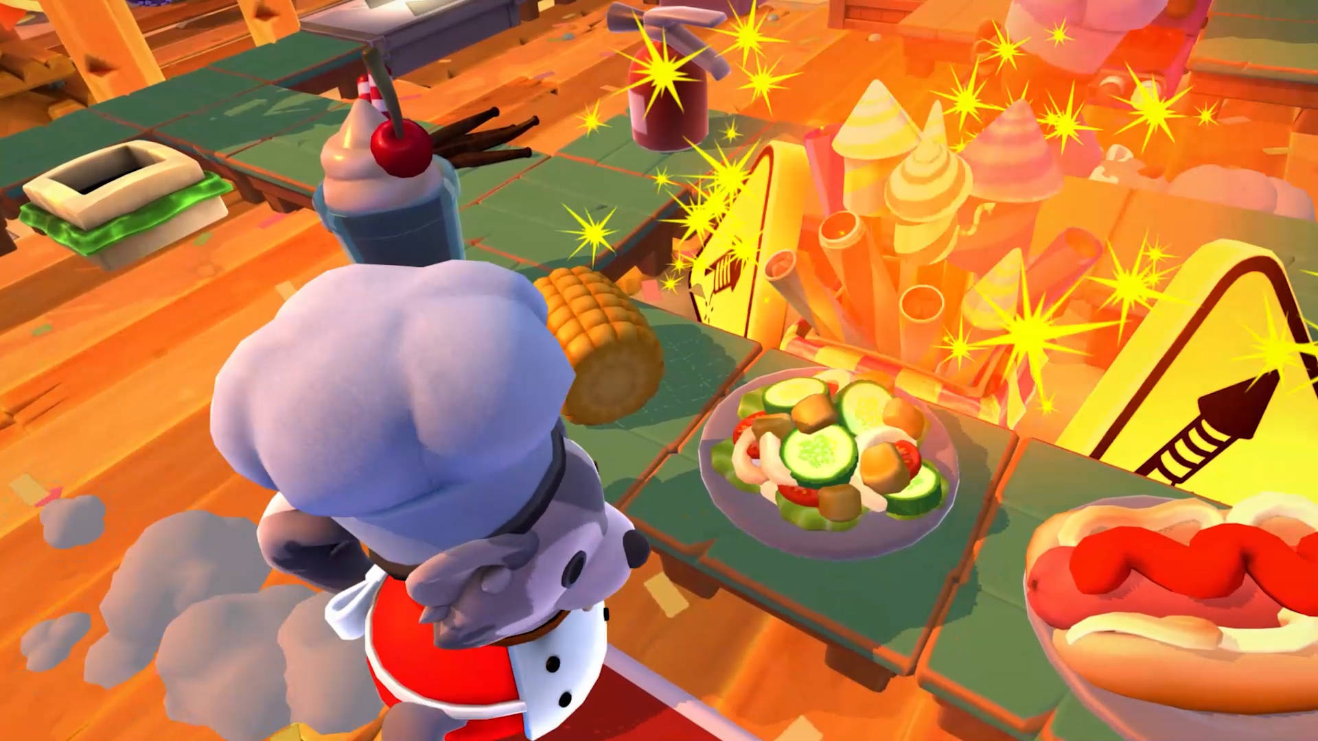 Overcooked, fireworks box, cartoon chef, Full HD Desktop Wallpaper