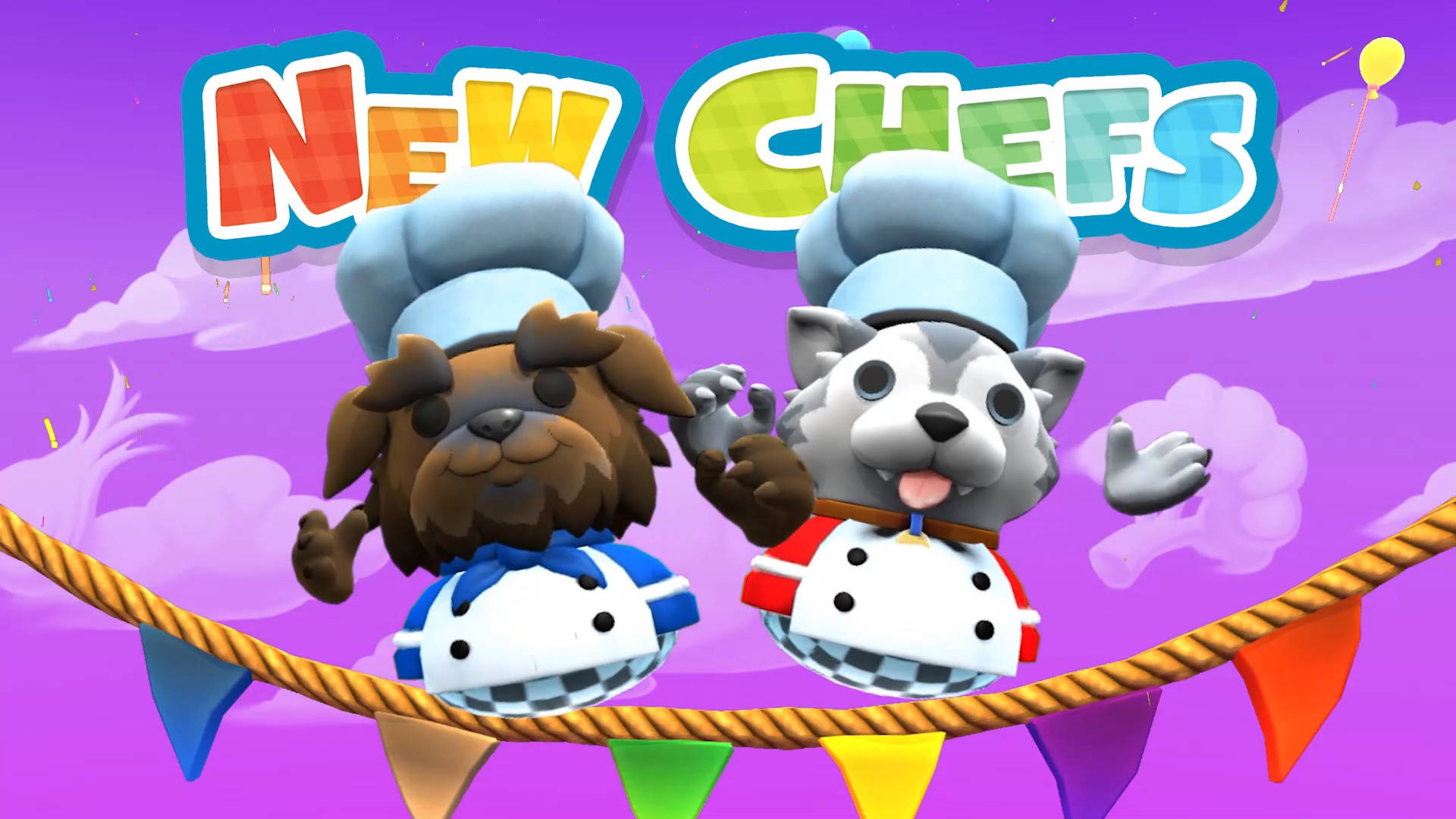 Overcooked, cartoon dogs, chef hats, Full HD Desktop Wallpaper