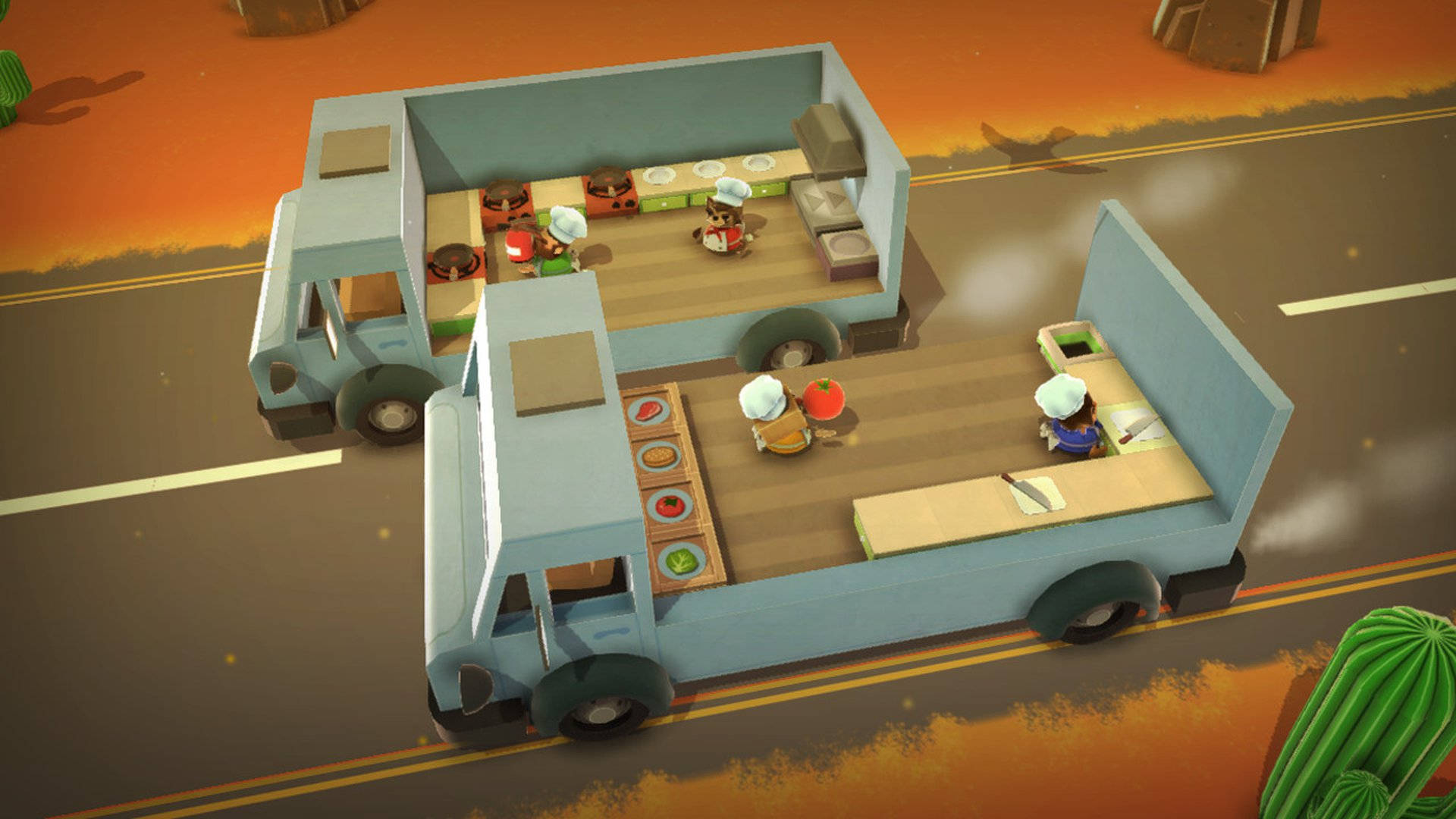 Overcooked, light blue, food trucks, Full HD Desktop Wallpaper