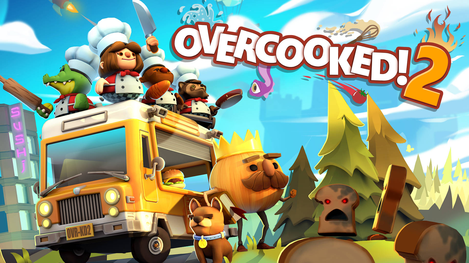 Overcooked 2, yellow food truck, forest backdrop, Full HD Desktop Wallpaper