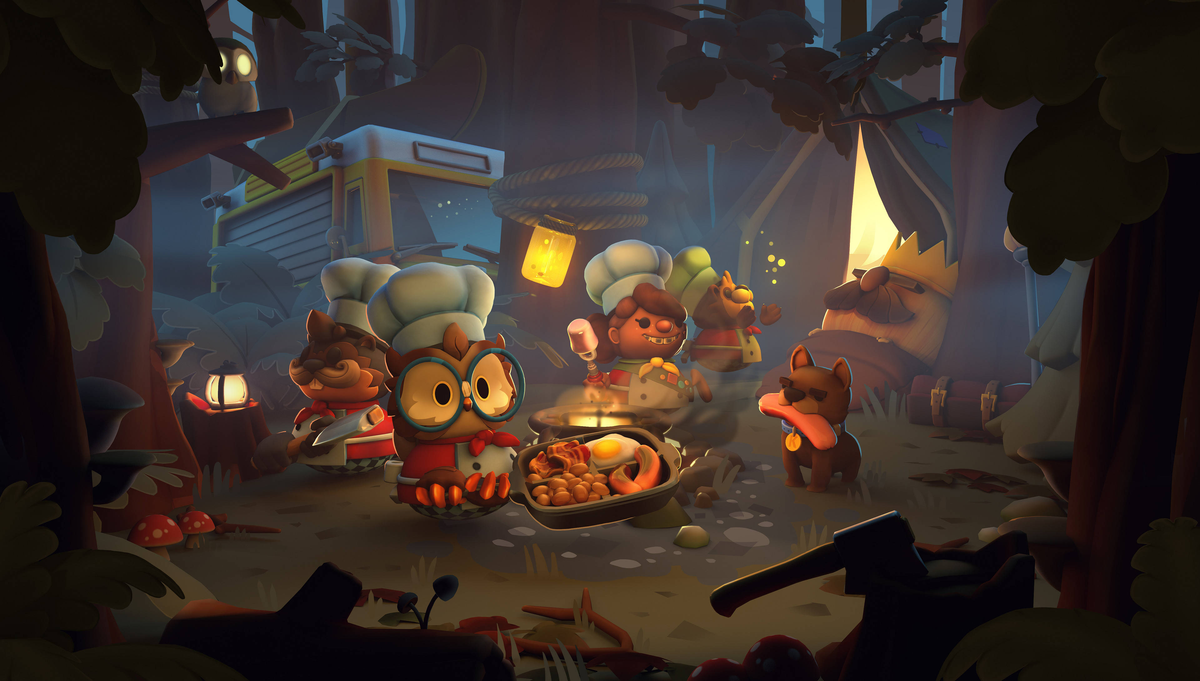 Overcooked, cartoon animals, chef hats, 4K Desktop Wallpaper