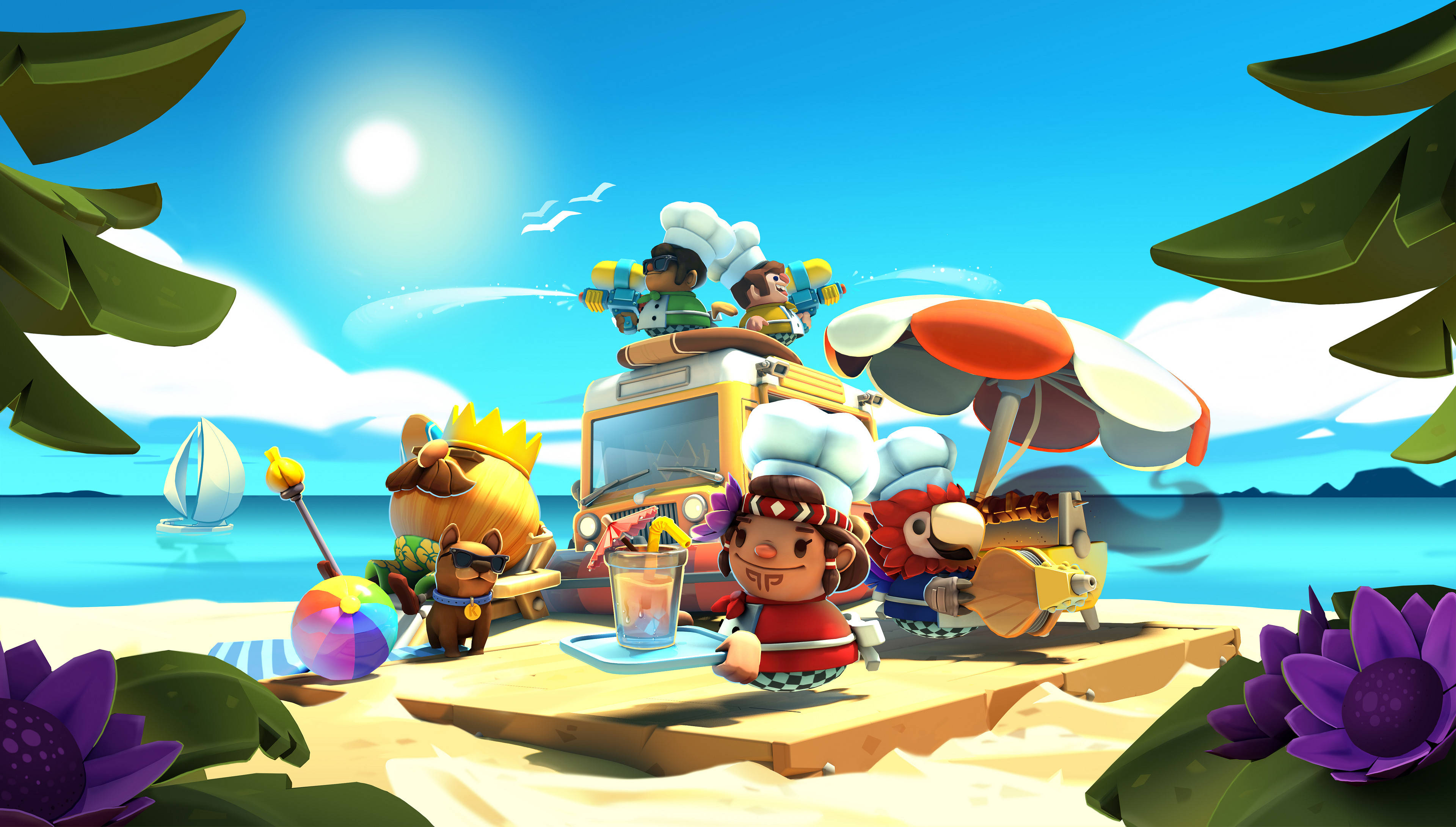 Overcooked, tropical version, sunny beach, 4K Desktop Wallpaper