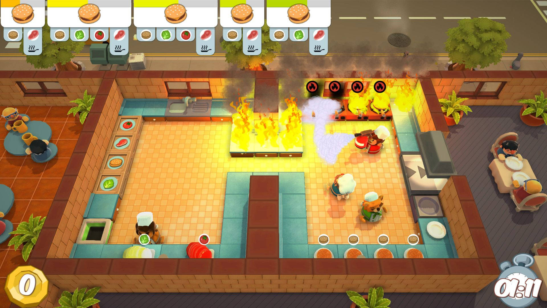 Overcooked, fire, kitchen, Full HD Desktop Wallpaper