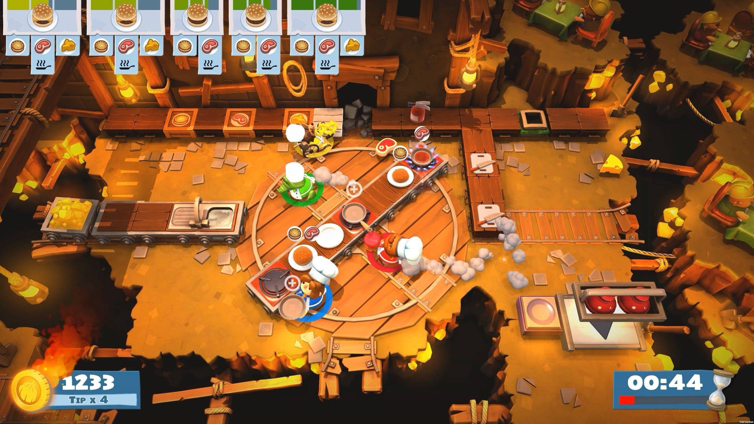 Overcooked, rotating floors, top-down view, 2K Desktop Wallpaper