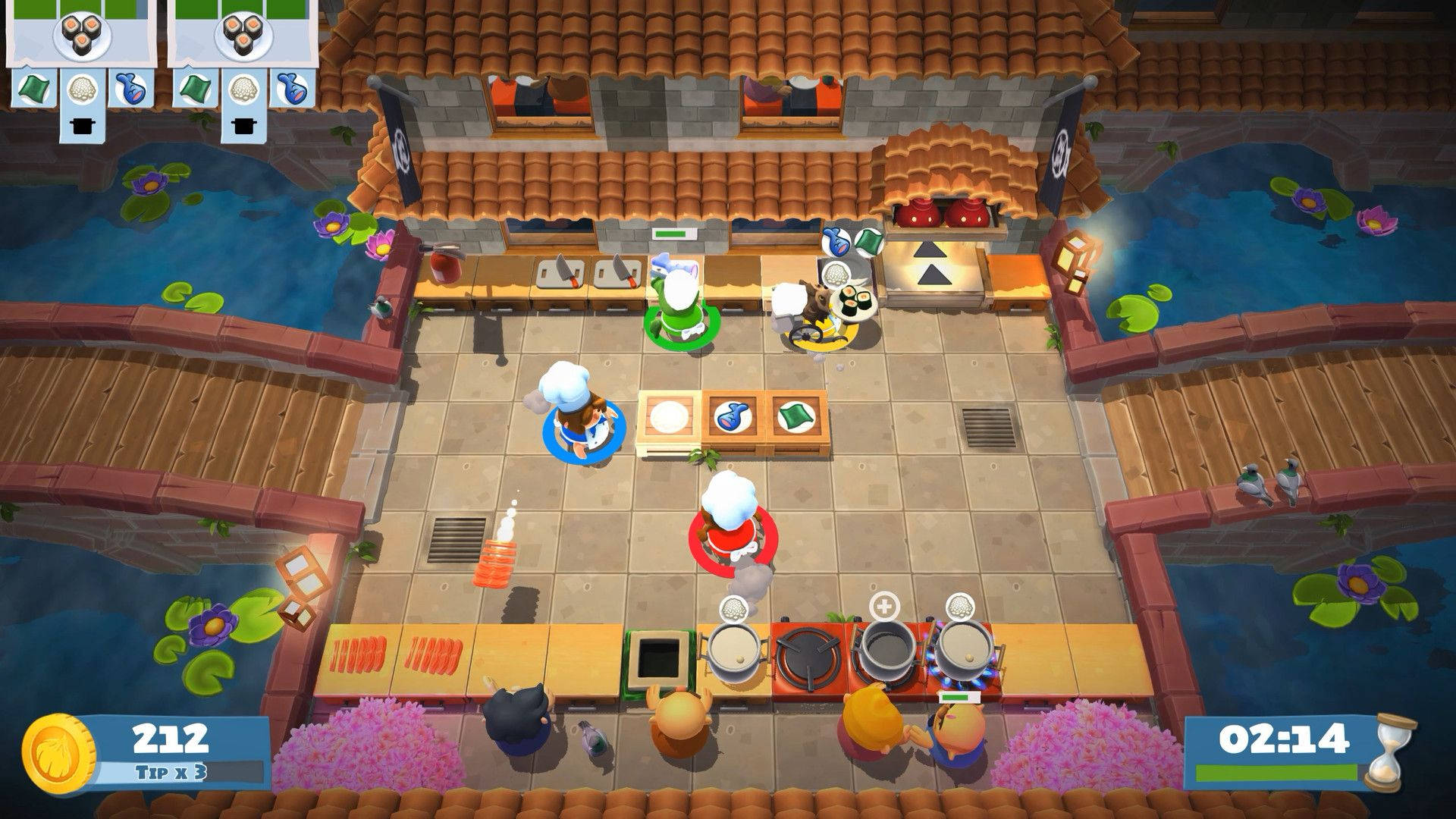 Overcooked, water bridge, top-down view, Full HD Desktop Wallpaper