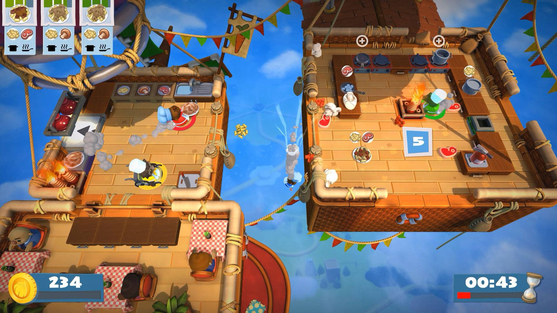 Overcooked, hot air balloon, pirate ship kitchens, Full HD Desktop Wallpaper