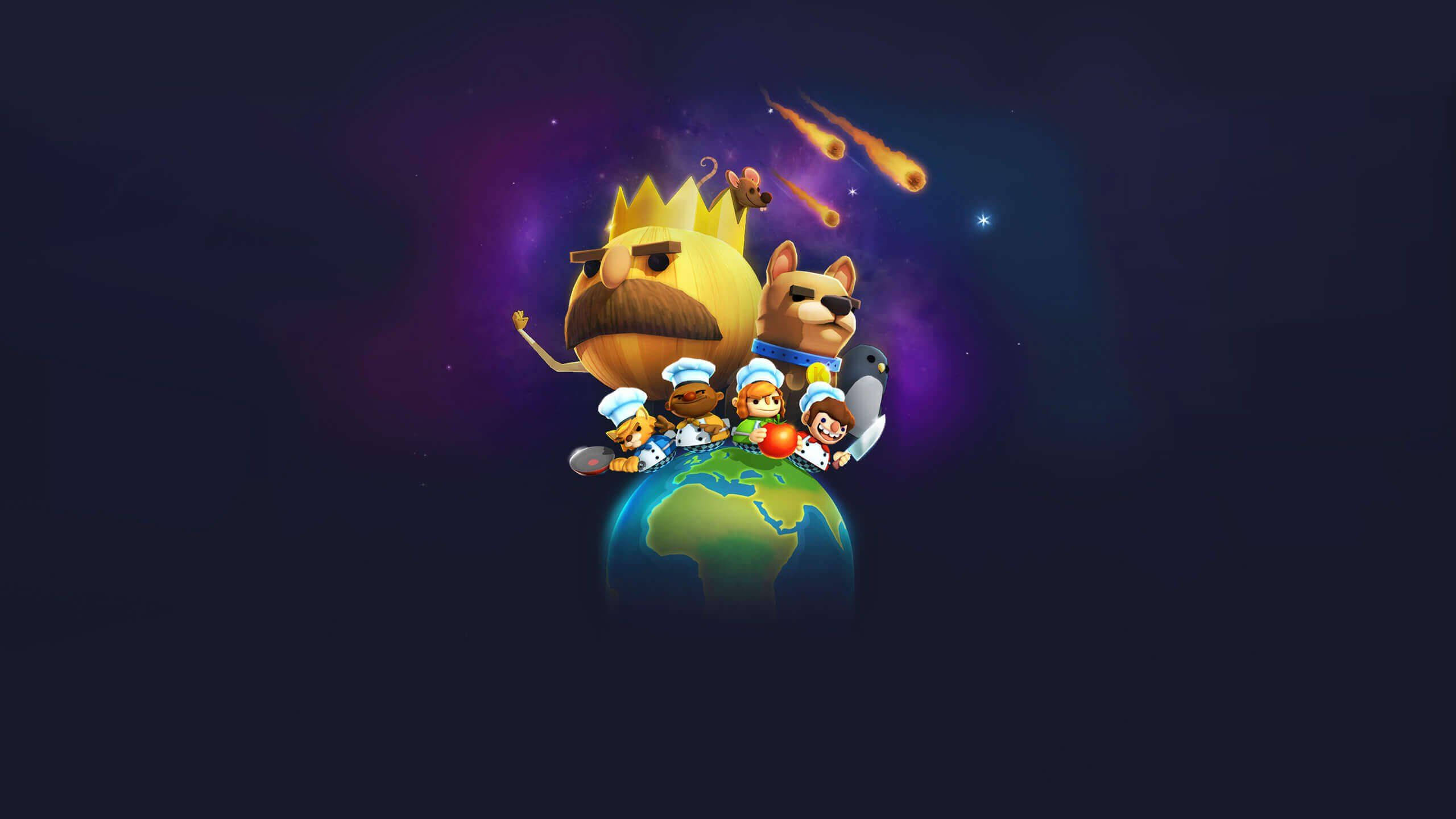 Overcooked, crowned dog, glowing globe, 2K Desktop Wallpaper
