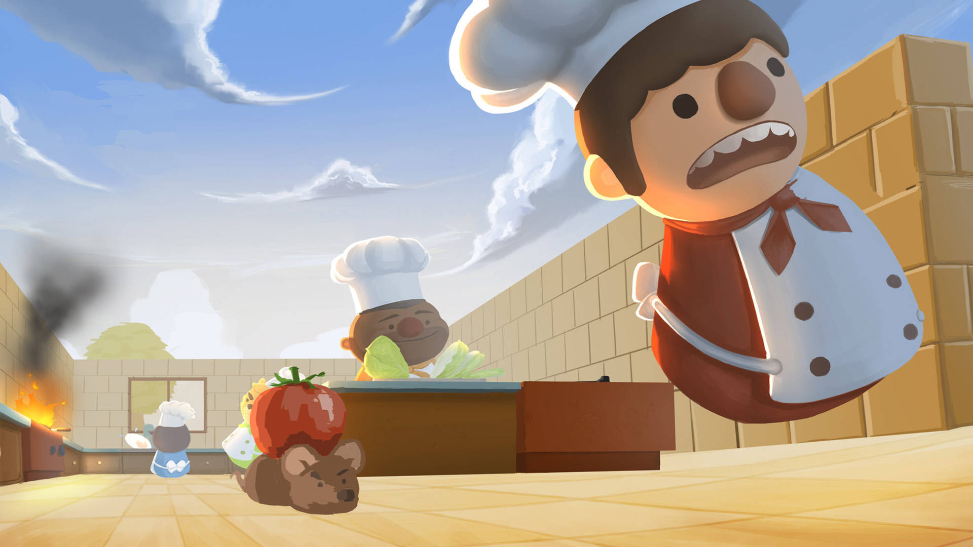 Overcooked, white male chef, tomato hat, Full HD Desktop Wallpaper