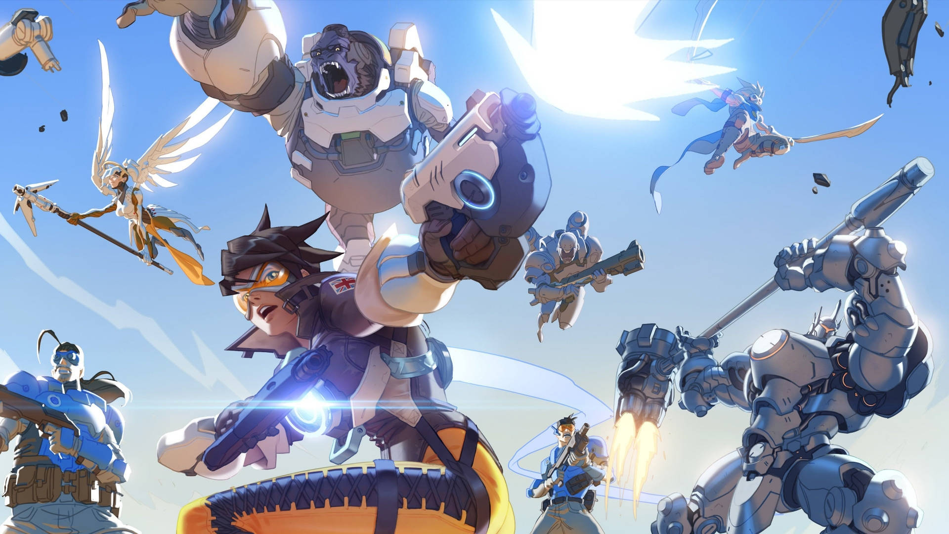 Overwatch 2, anime-style, dynamic action scene, Full HD Desktop Wallpaper