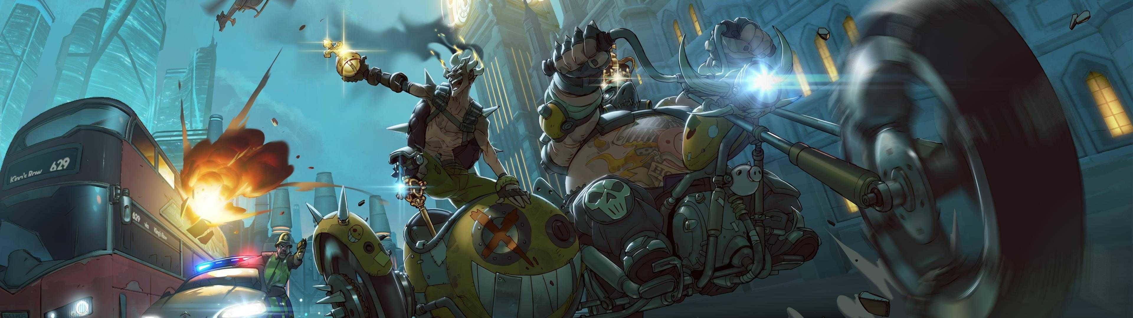 Overwatch 2, armored bikers, explosions, 4K Desktop Wallpaper